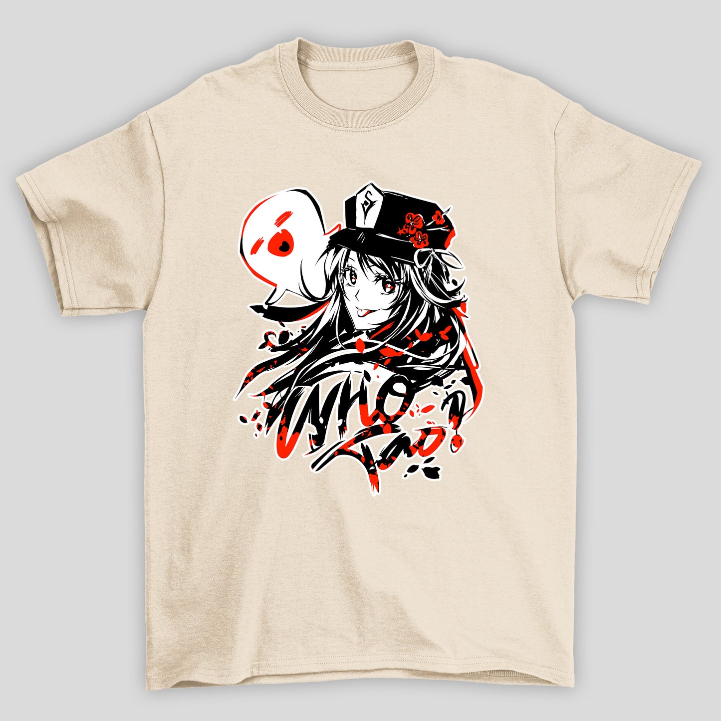 Camiseta Básica Unissex Hu Tao Who Fantasma Rosto Genshin