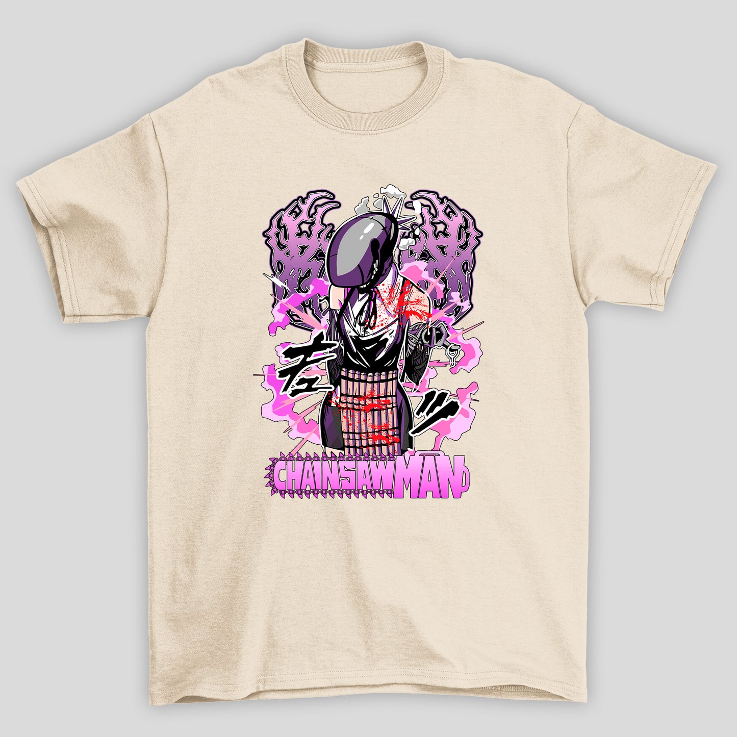 Camiseta Básica Unissex Chainsaw Man Bomba Fumaça Kanji