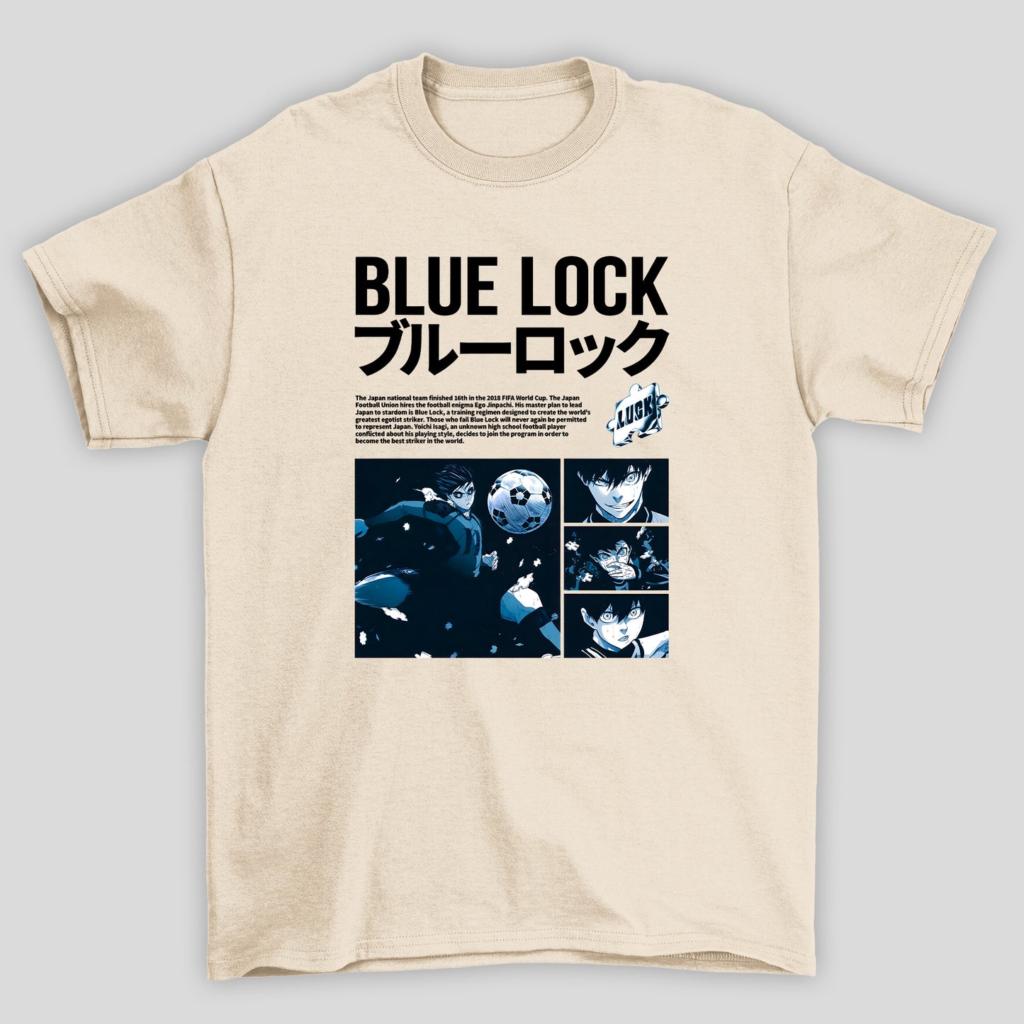 Camiseta Básica Unissex Blue Lock Hute Texto Kanji