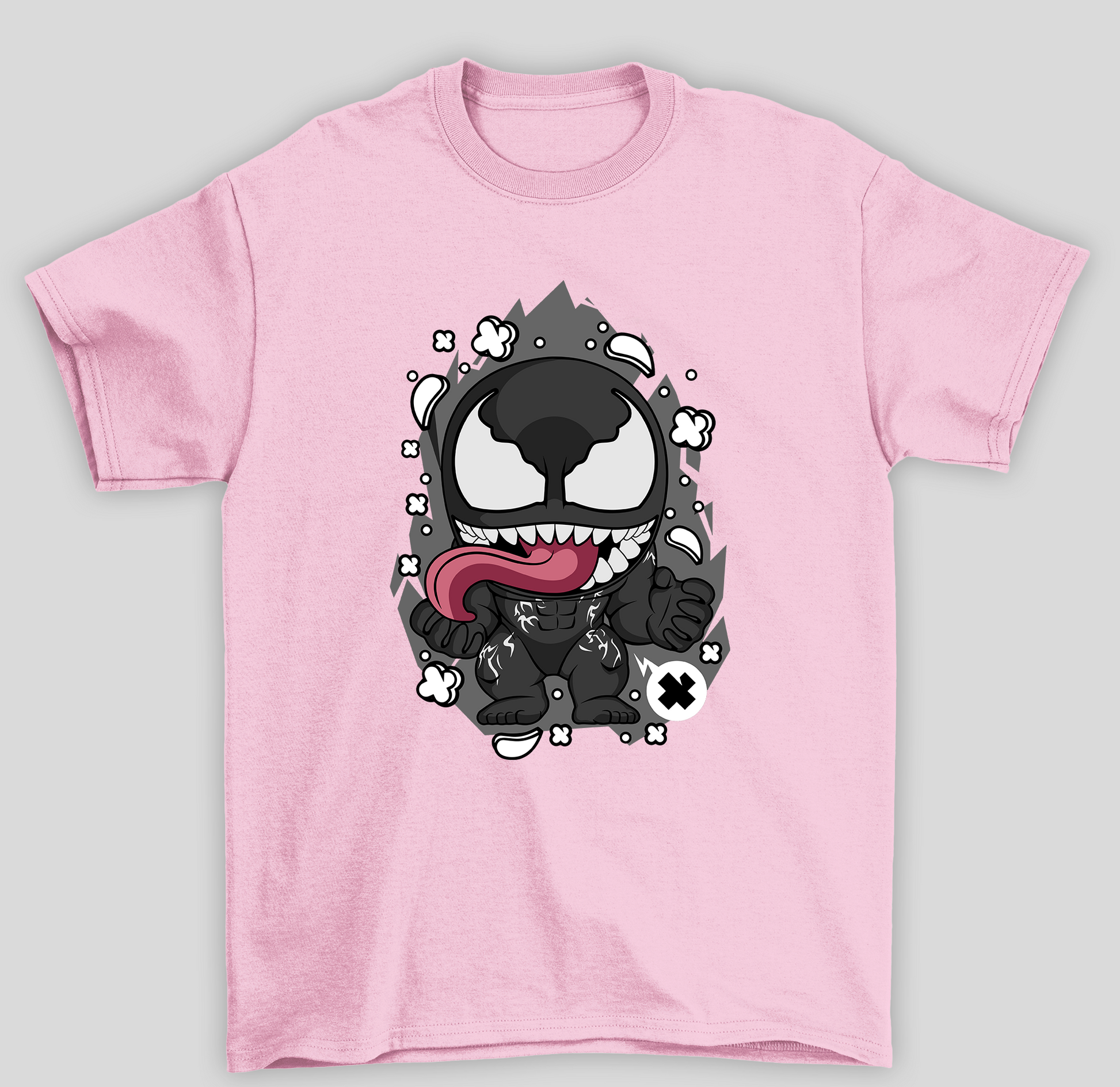 Camiseta Básica Unissex Venom Chibi Fofo- rosa bebe
