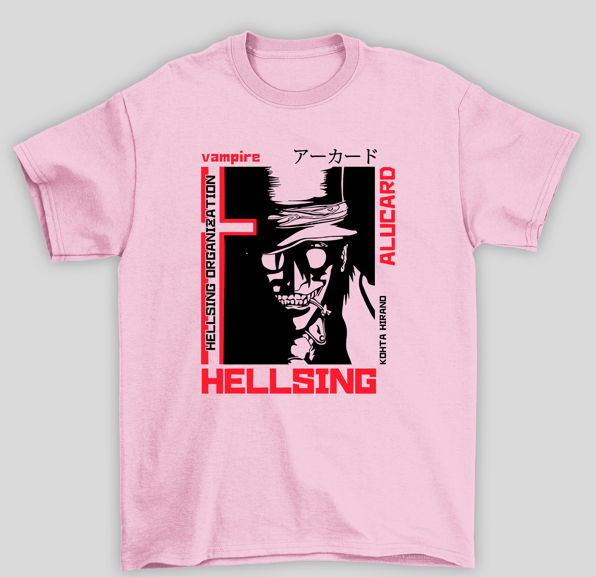 Camiseta Básica Unissex Alucard Hellsing Organization Anime- rosa bebe