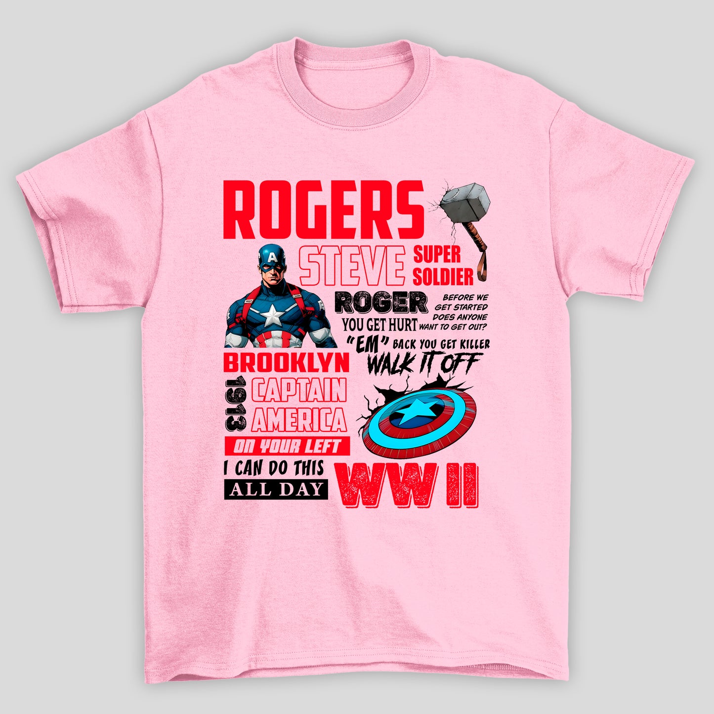 Camiseta Básica Unissex Capitão América Rogers Textos