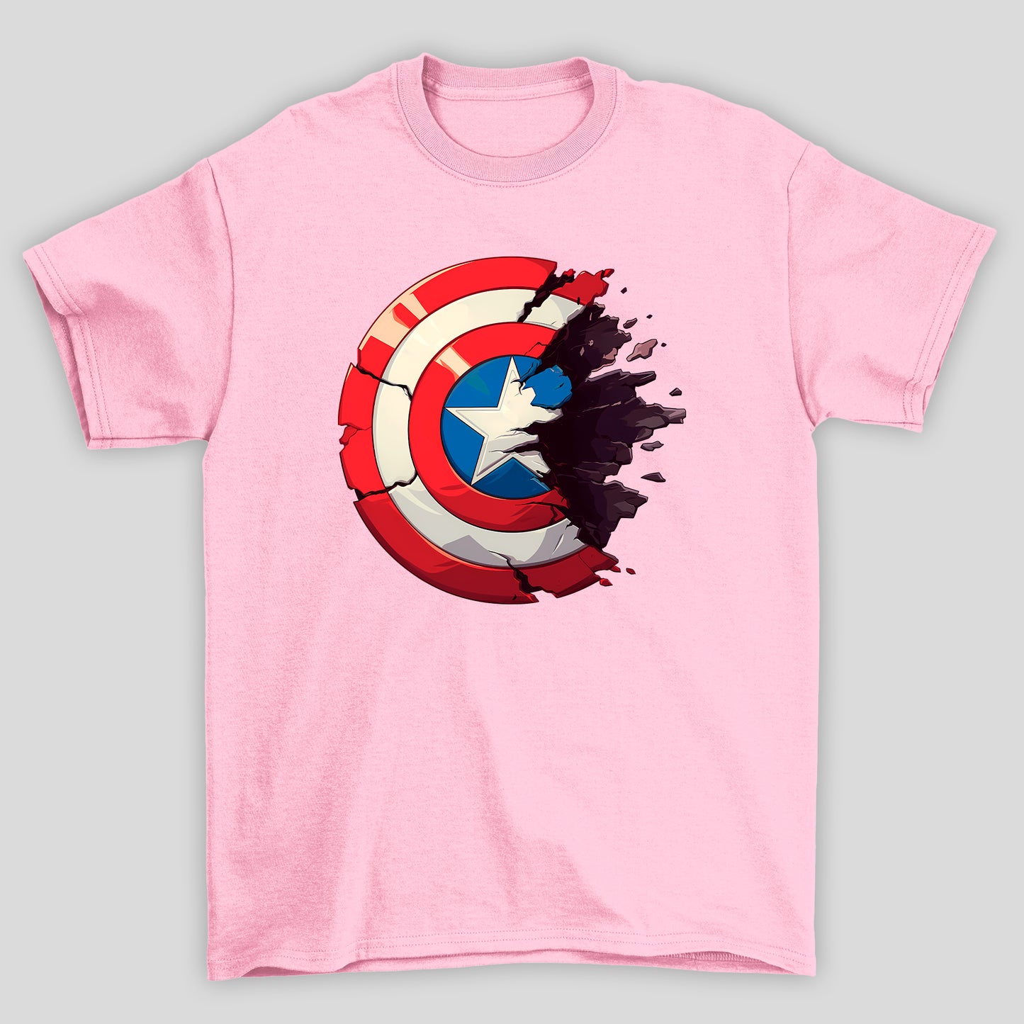 Camiseta Básica Unissex Capitão América Escudo Quebrado