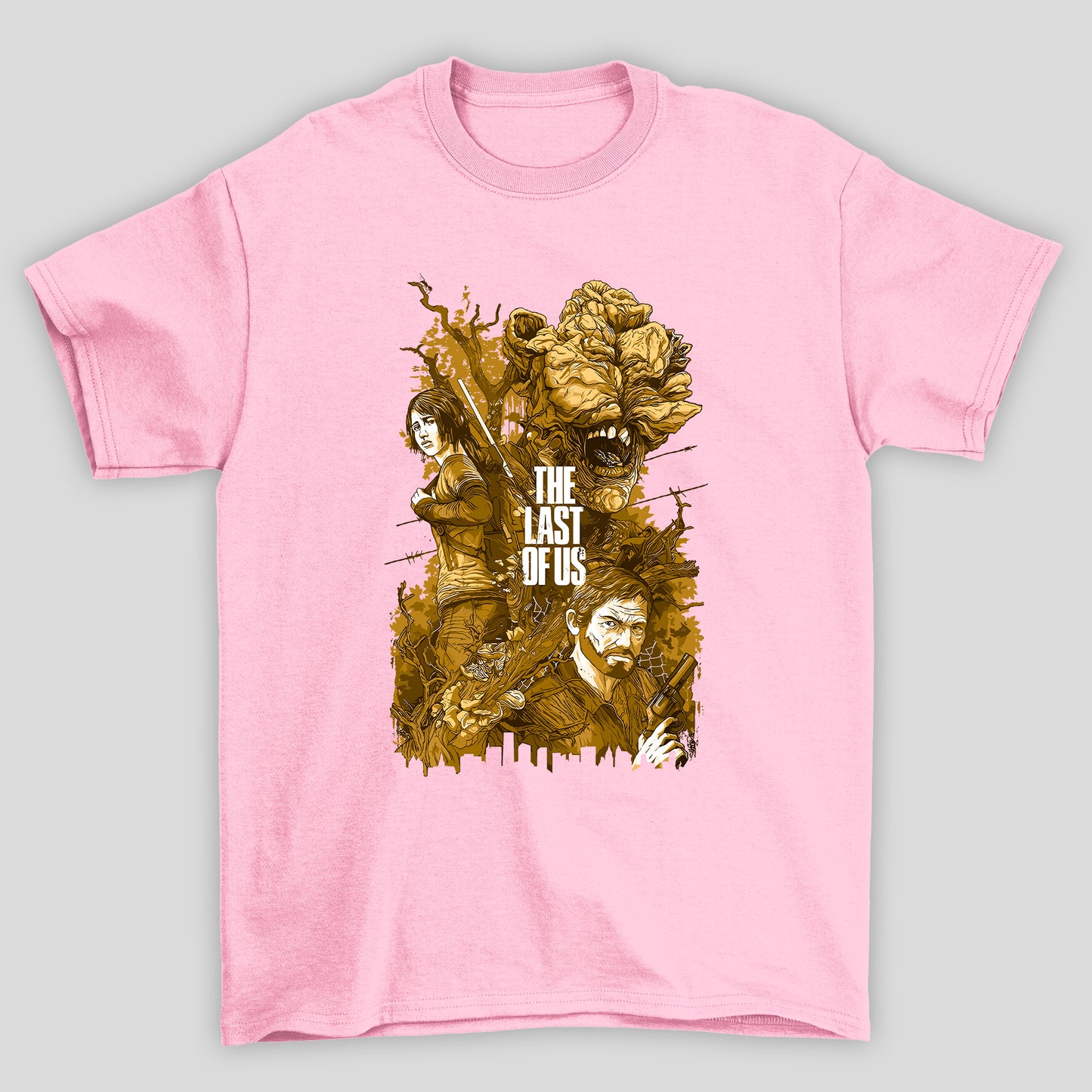 Camiseta Básica Unissex The Last Of Us Joel Ellie Pastel