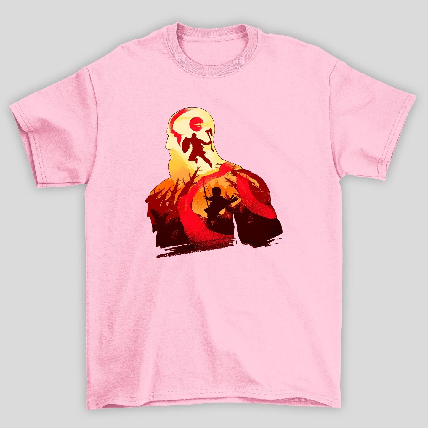 Camiseta Básica Unissex Kratos Rosto Atreus Silhueta God Of War