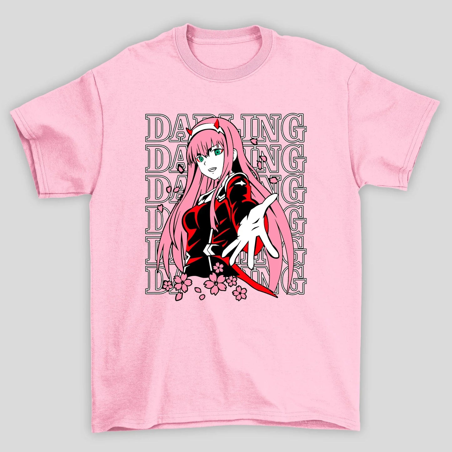 Camiseta Básica Unissex Zero Two Sakura Darling In The Franxx