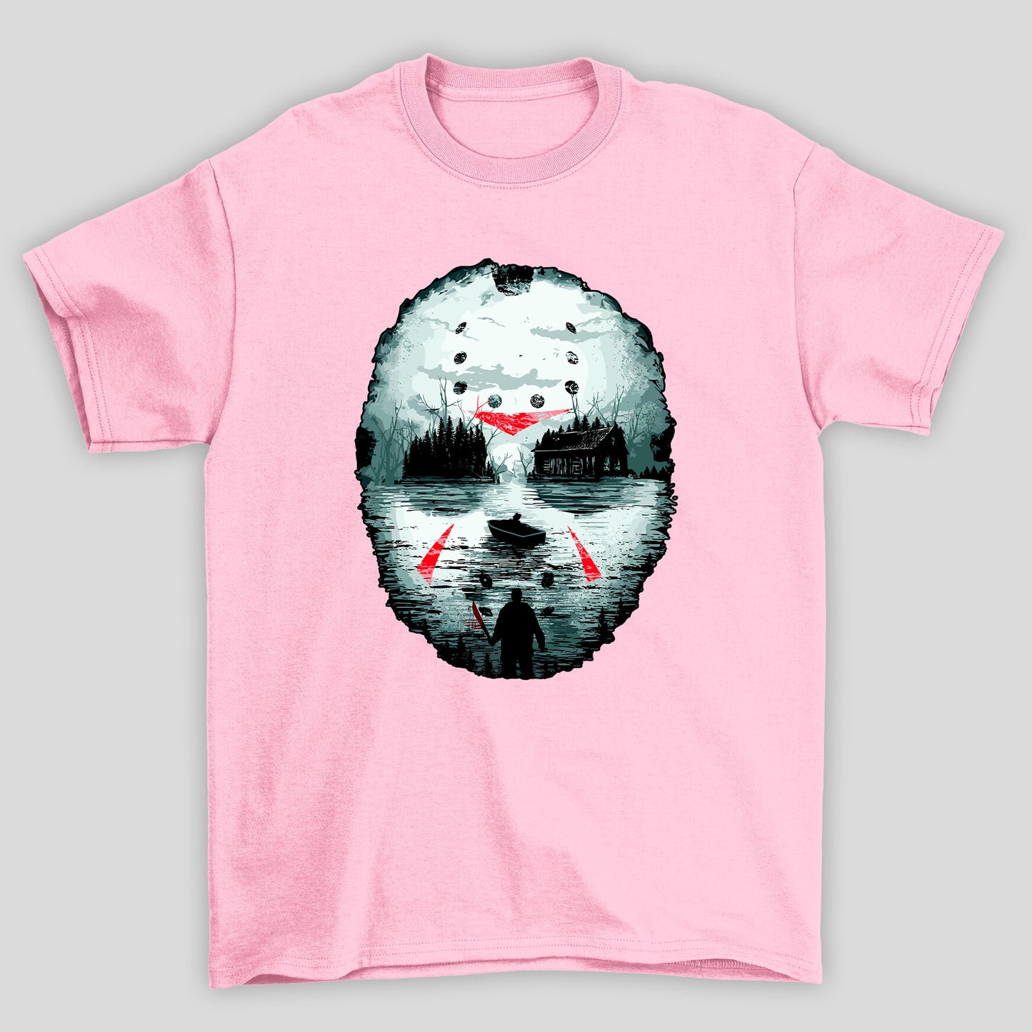 Camiseta Básica Unissex Mascara Lago Silhueta Jason Sexta Feira 13