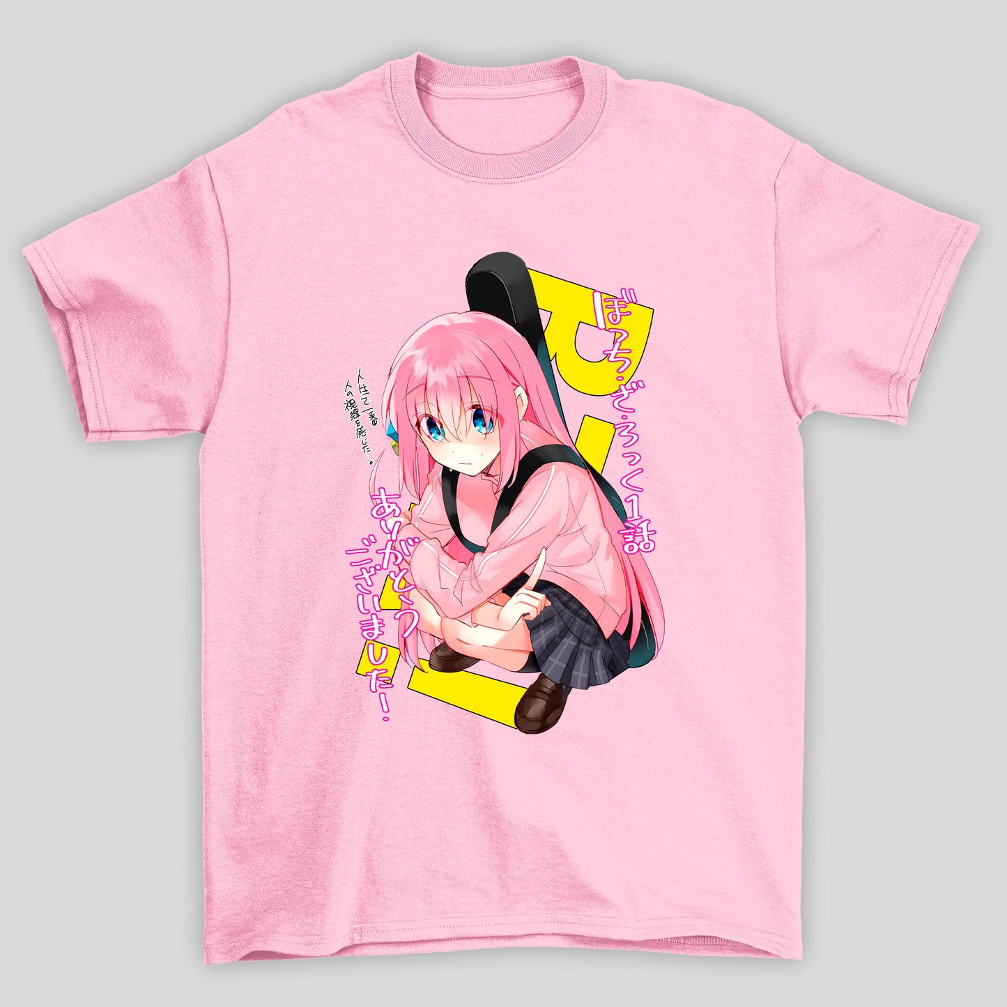 Camiseta Básica Unissex Gotou Agachada Kanji Bocchi The Rock