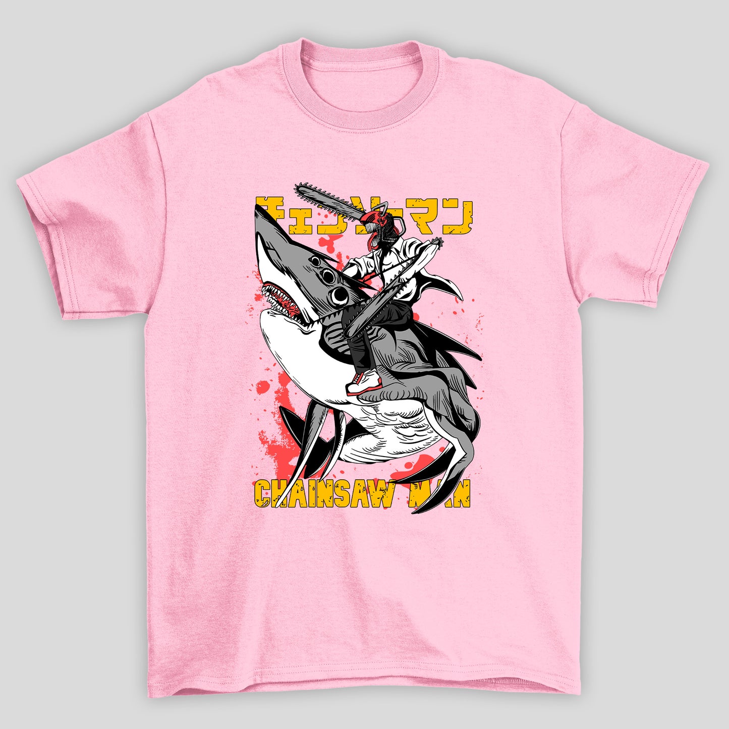 Camiseta Básica Unissex Chainsaw Man Beam Tubarão Denji Kanji