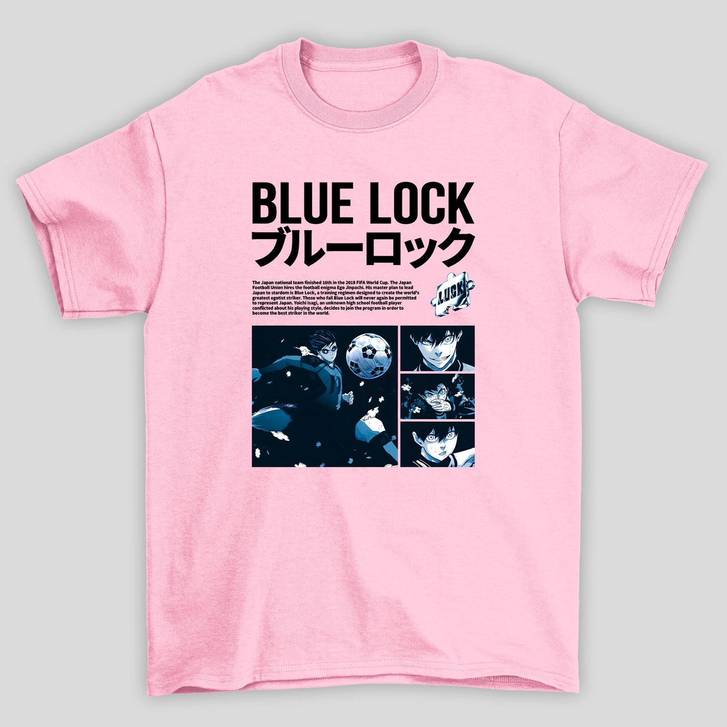 Camiseta Básica Unissex Blue Lock Hute Texto Kanji