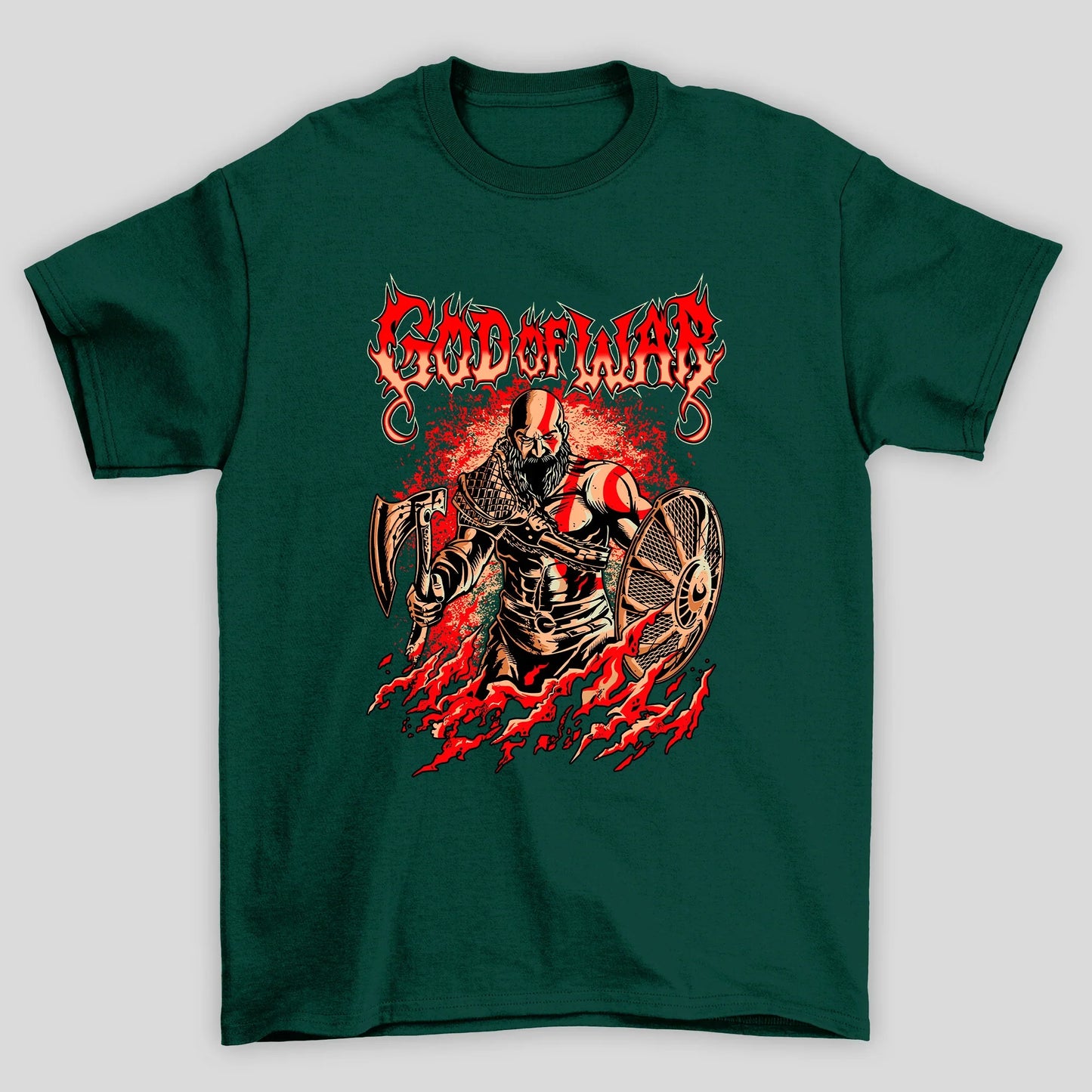 Camiseta Básica Unissex Kratos Leviathan e Escudo God Of War