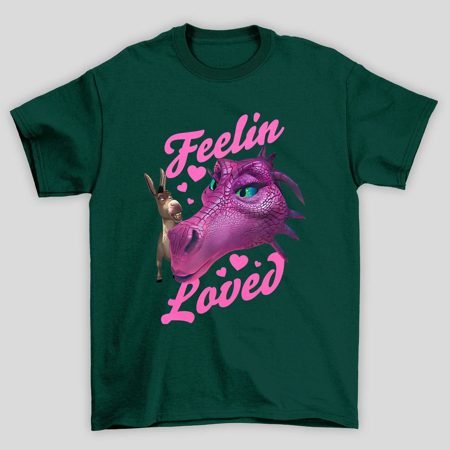 Camiseta Básica Unissex Feelin Loved Burro Dragão Shrek