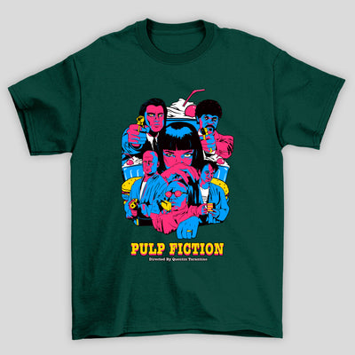 Camiseta Básica Unissex Arte Pop Azul Magenta Pulp Fiction