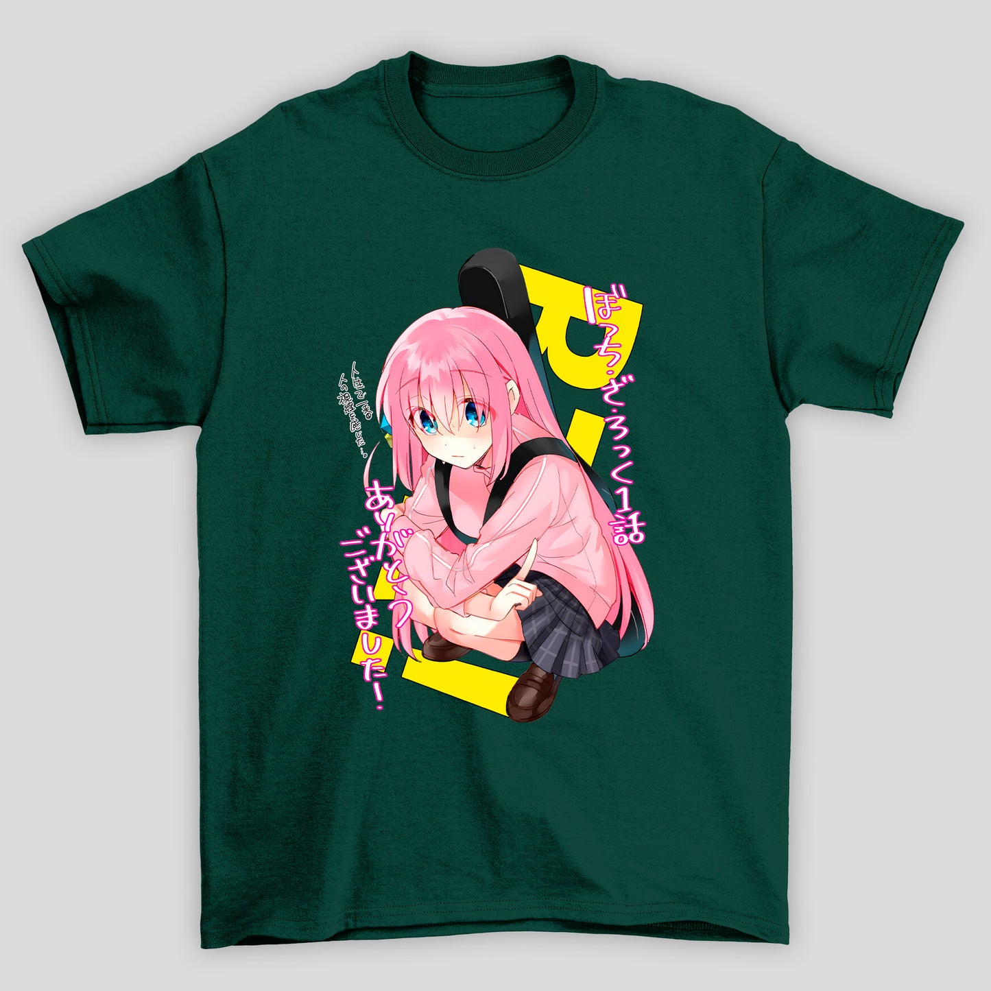Camiseta Básica Unissex Gotou Agachada Kanji Bocchi The Rock