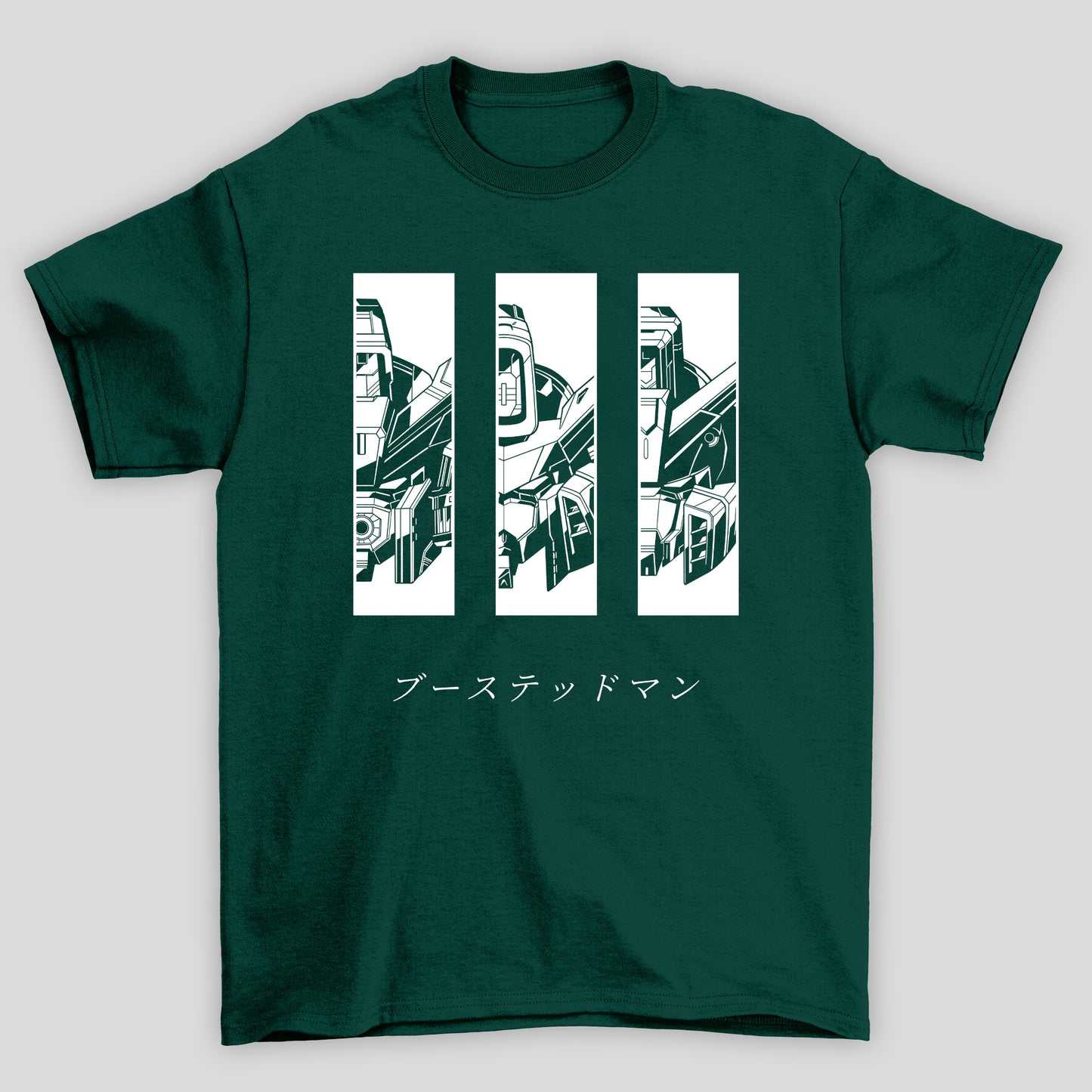Camiseta Básica Unissex Gundam Capacetes Kanji