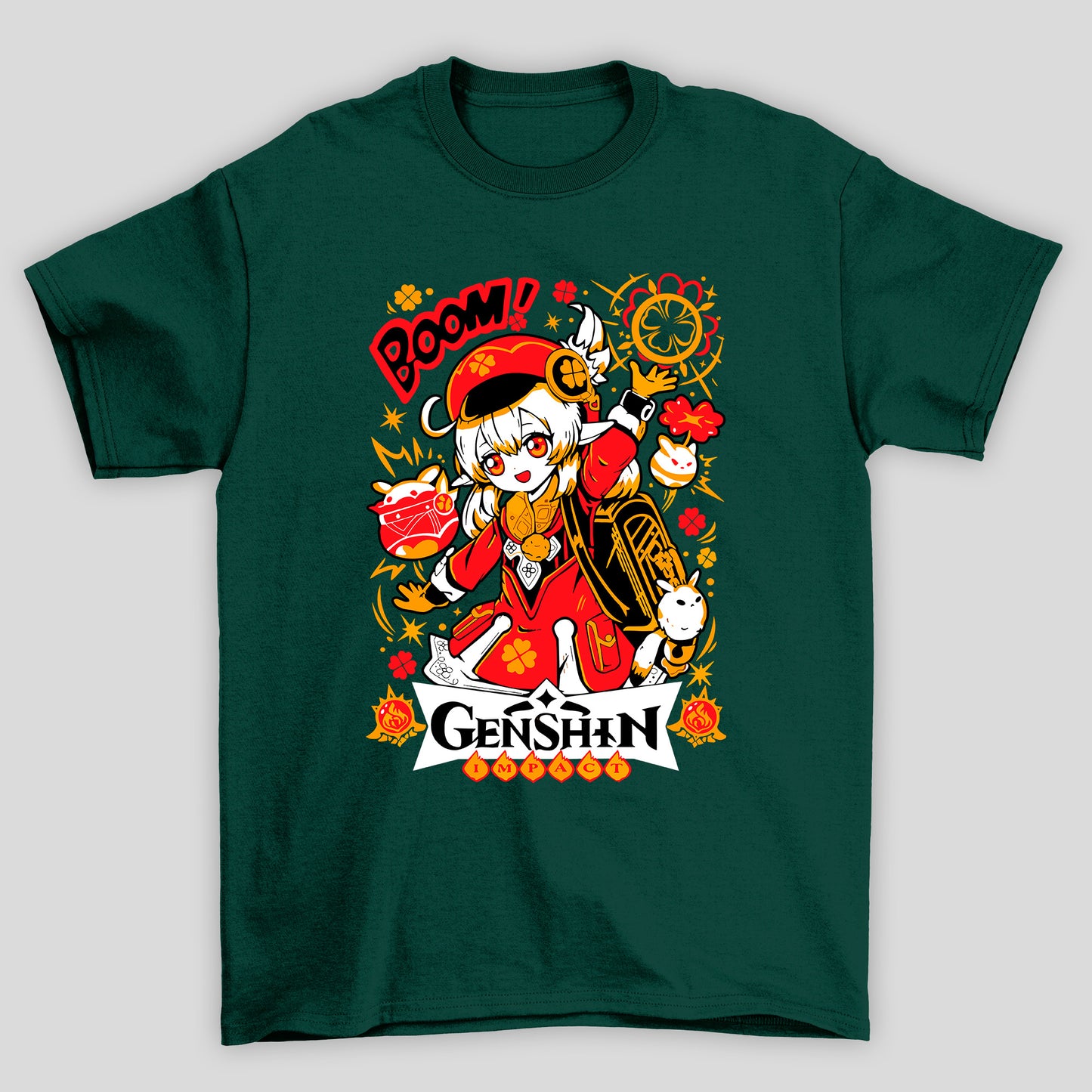 Camiseta Básica Unissex Klee Boom Cute Gatos Genshin