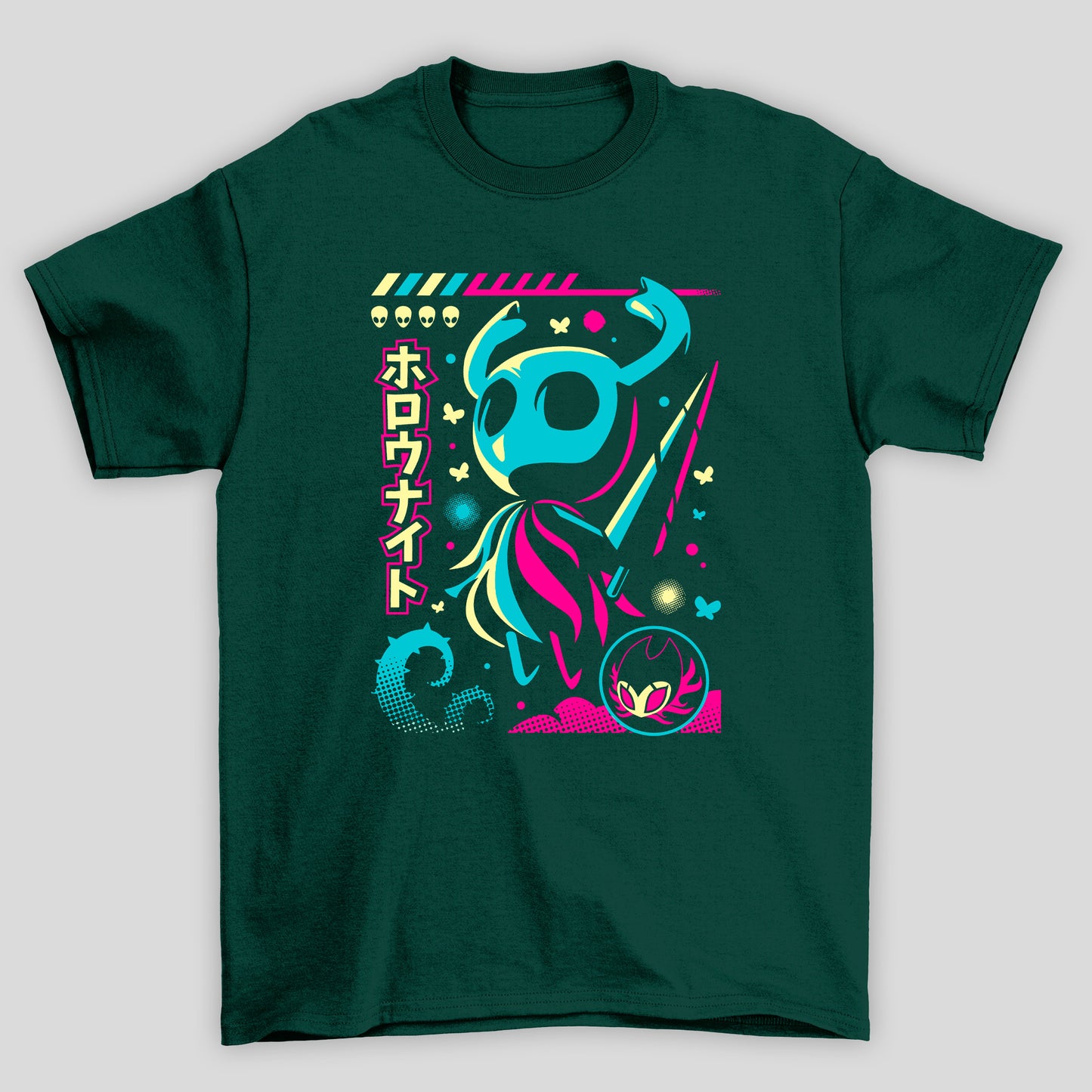 Camiseta Básica Unissex Hollow Knight Neon Kanji