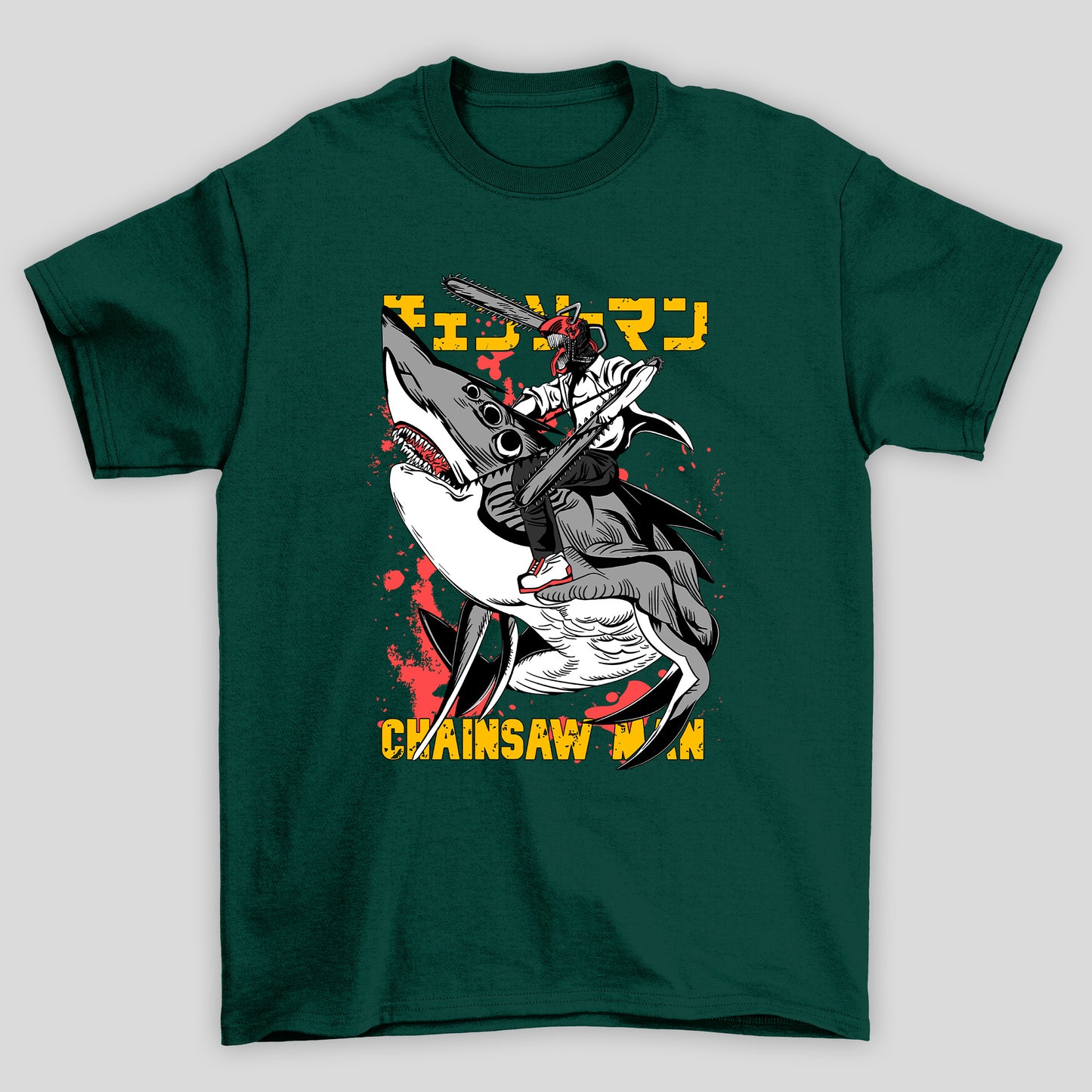Camiseta Básica Unissex Chainsaw Man Beam Tubarão Denji Kanji