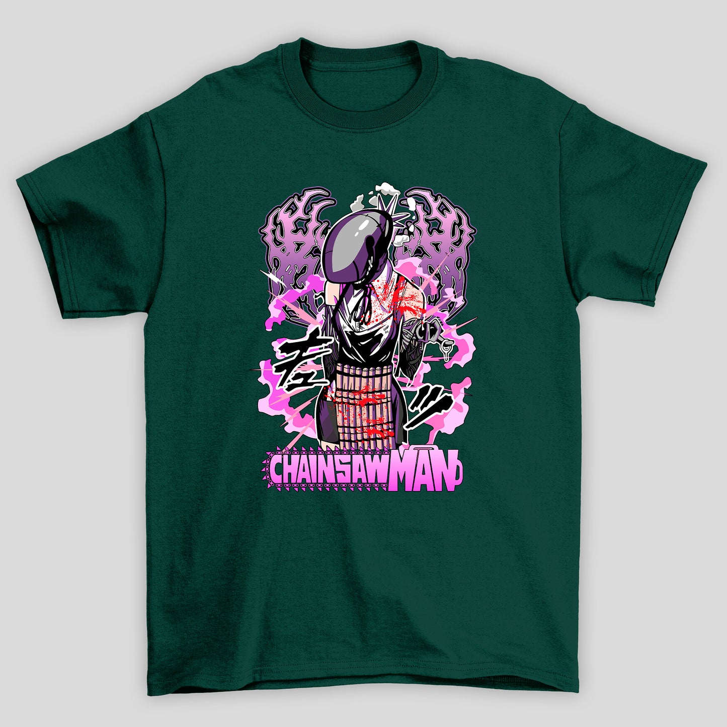 Camiseta Básica Unissex Chainsaw Man Bomba Fumaça Kanji