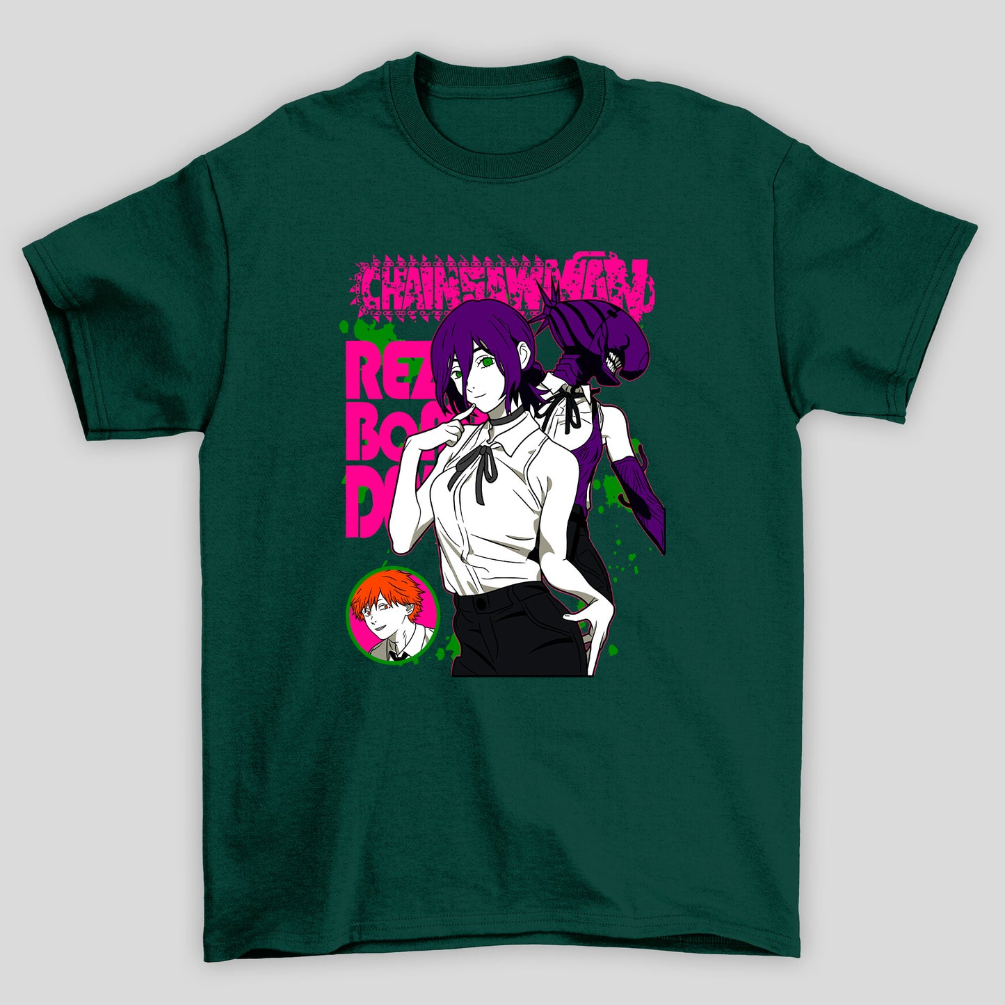 Camiseta Básica Unissex Chainsaw Man Reze Bomba Logo