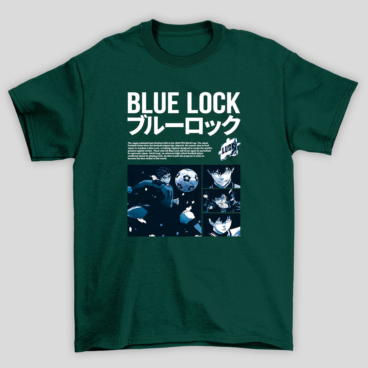 Camiseta Básica Unissex Blue Lock Hute Texto Kanji