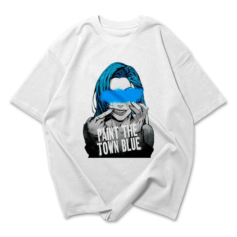 Camiseta Oversized Arcane Jinx Tinta Rosto
