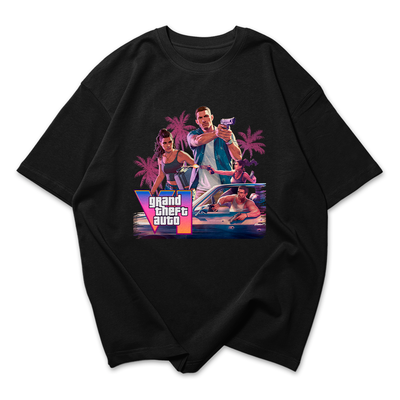 Camiseta Oversized GTA 6 Lucia e Jason Montagem