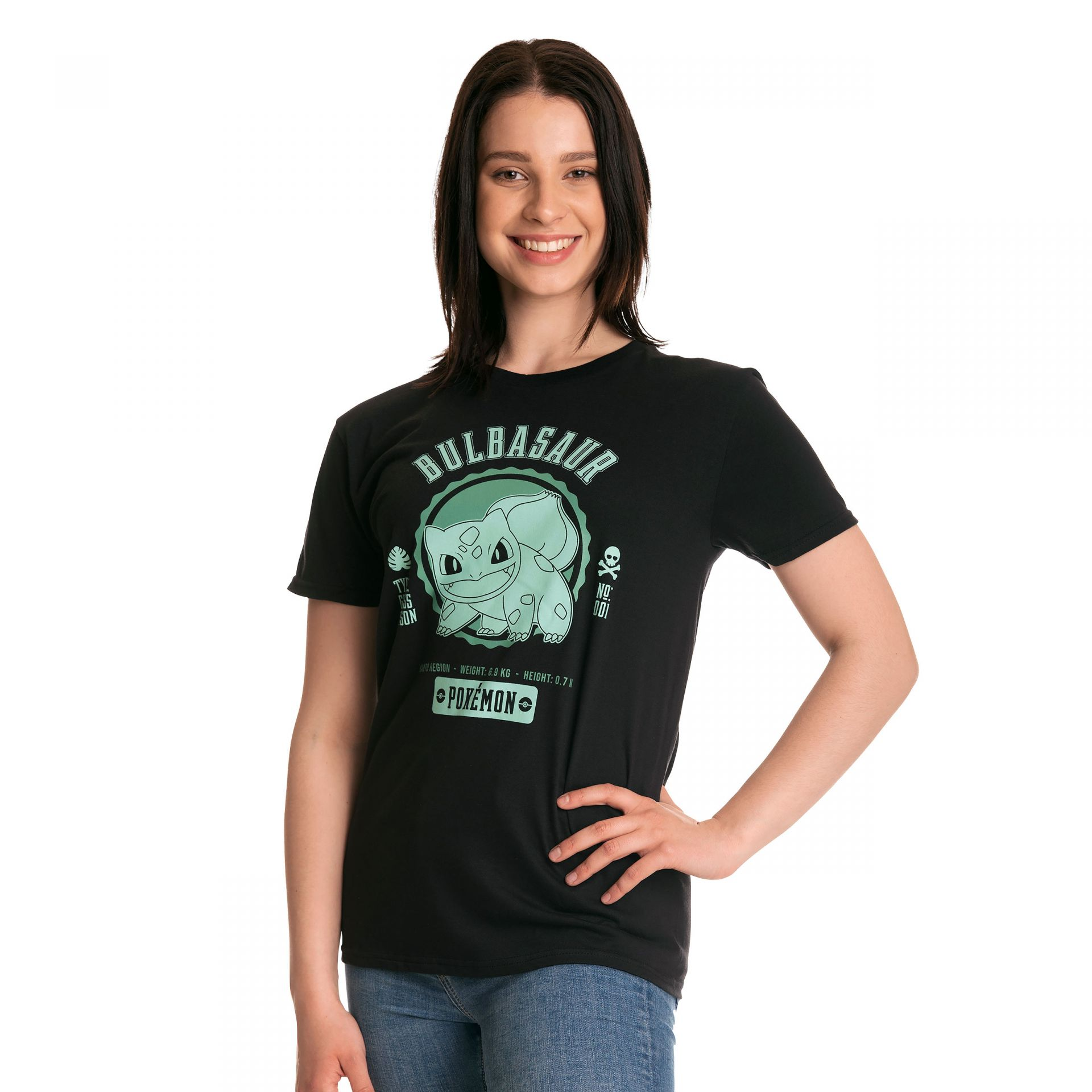 Camiseta Básica Unissex Bulbasaur Grass Type Pokemon Preto Feminino