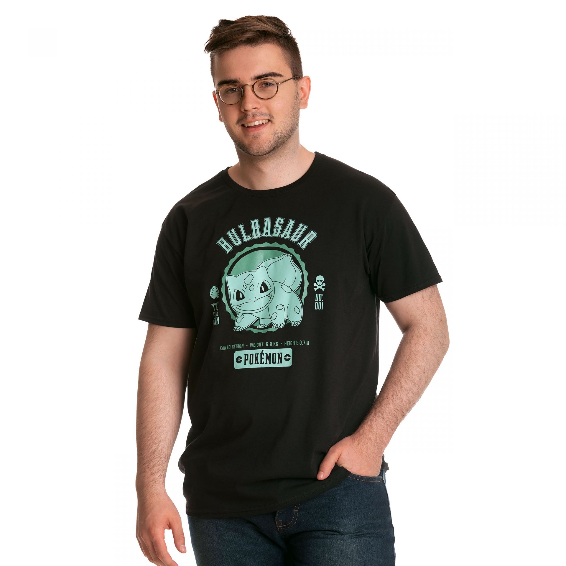 Camiseta Básica Unissex Bulbasaur Grass Type Pokemon Preto Masculino