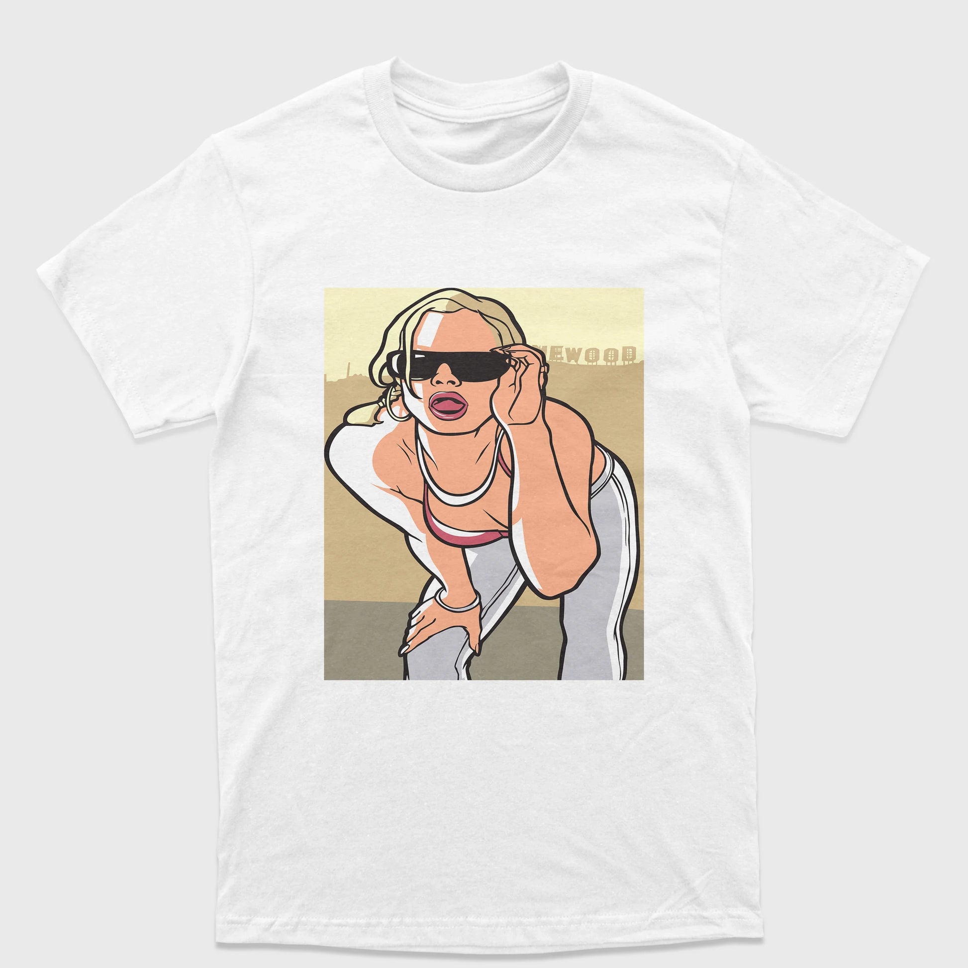 Camiseta Básica Unissex Grand Theft Auto Woman Logo-BRANCO