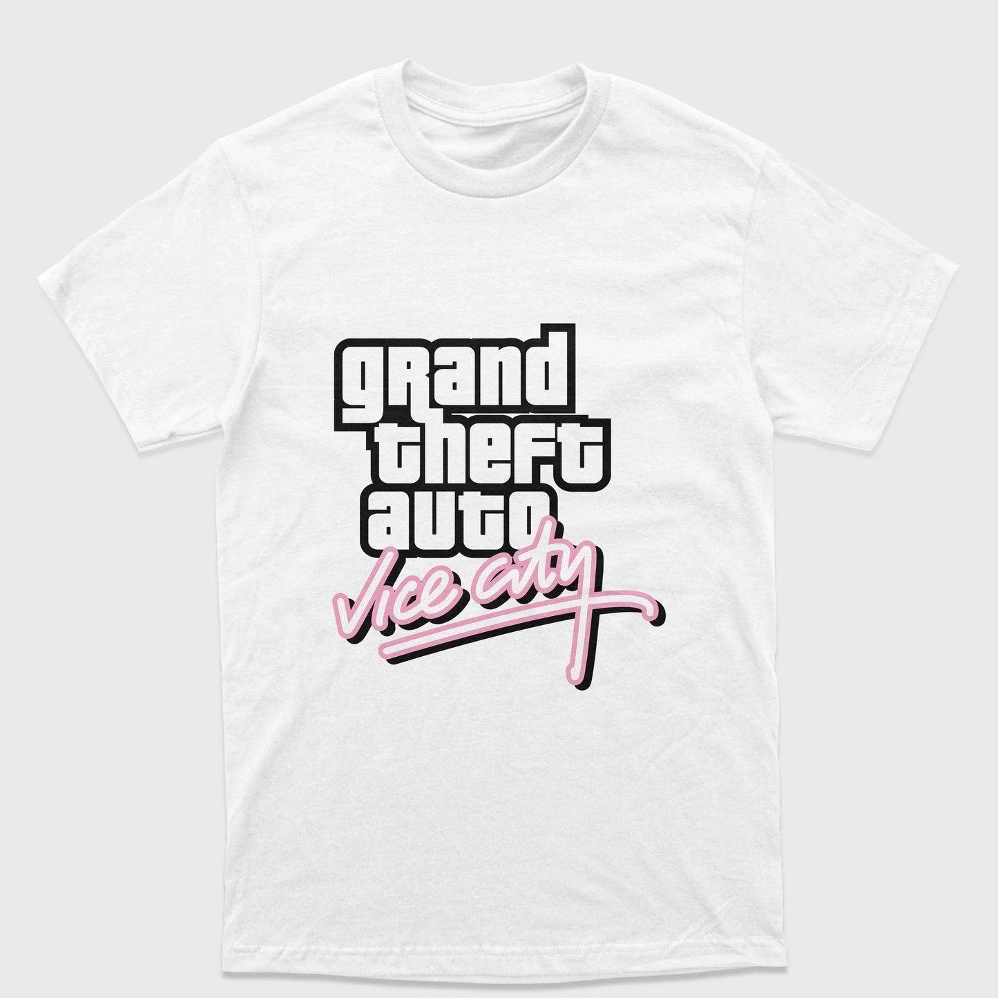 Camiseta Básica Unissex Grand Theft Auto Vice City-BRANCO