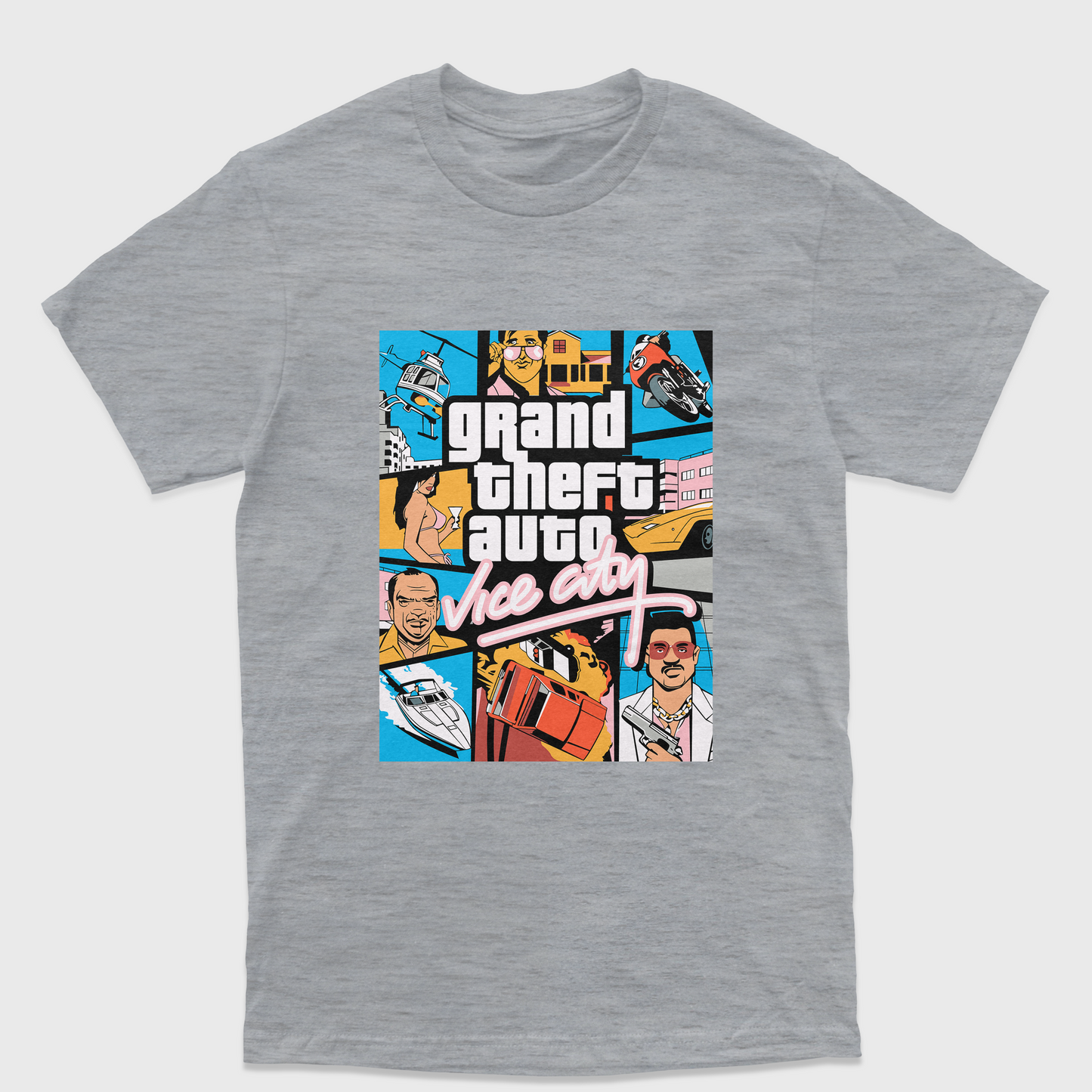 Camiseta Básica Unissex Grand Theft Auto Vice City-CINZA