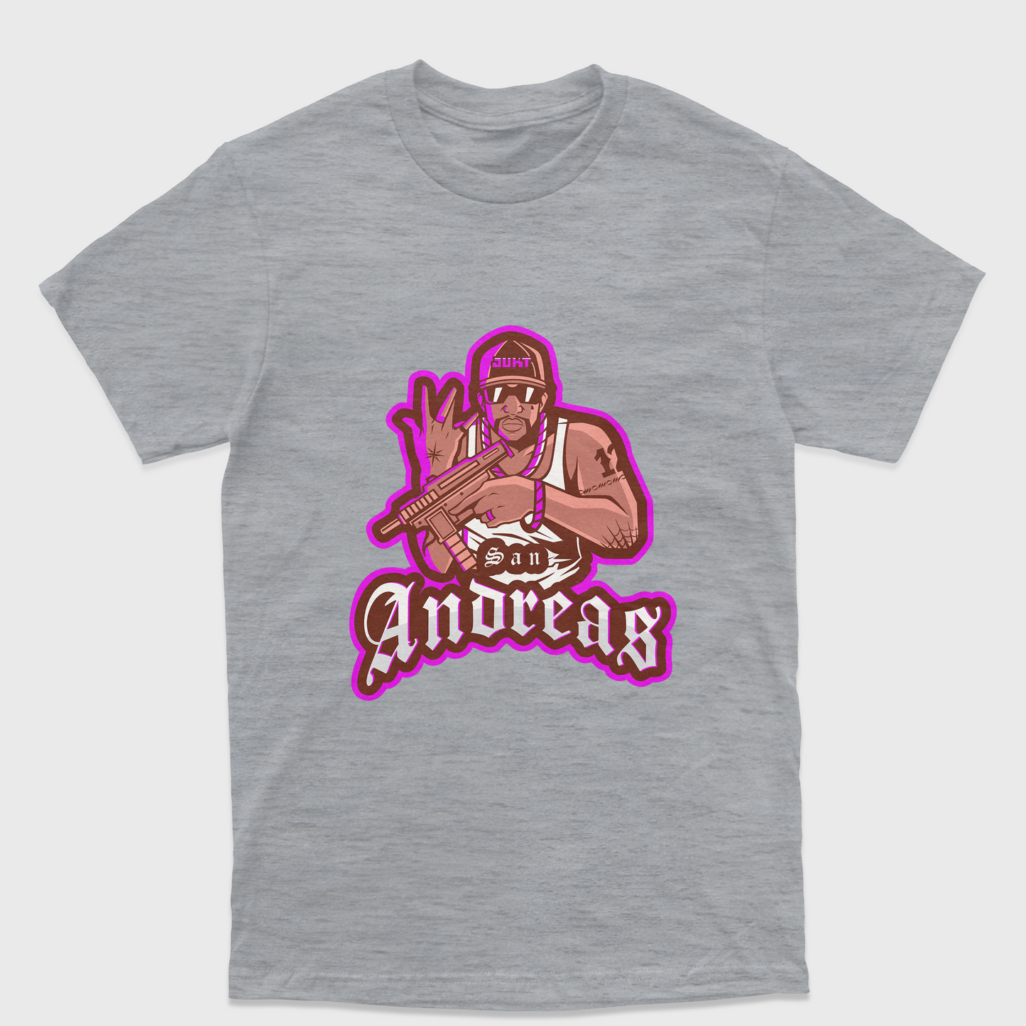 Camiseta Básica Unissex GTA San Andreas-CINZA
