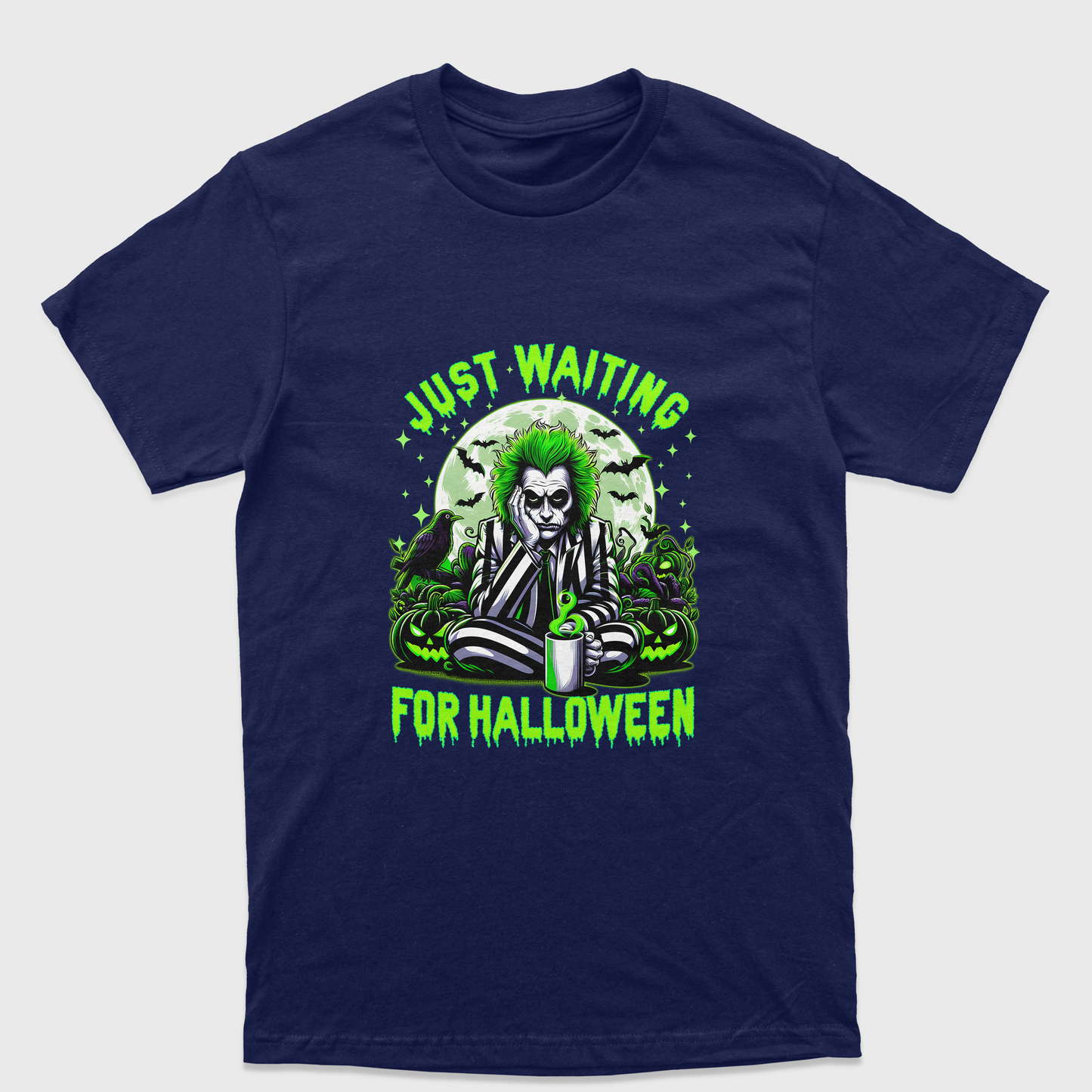 Camiseta Básica Unissex Just Waiting For Halloween Beetlejuice