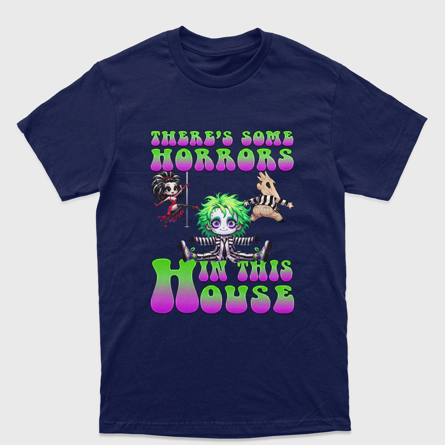 Camiseta Básica Unissex There's Some Horror In The House Beetlejuice