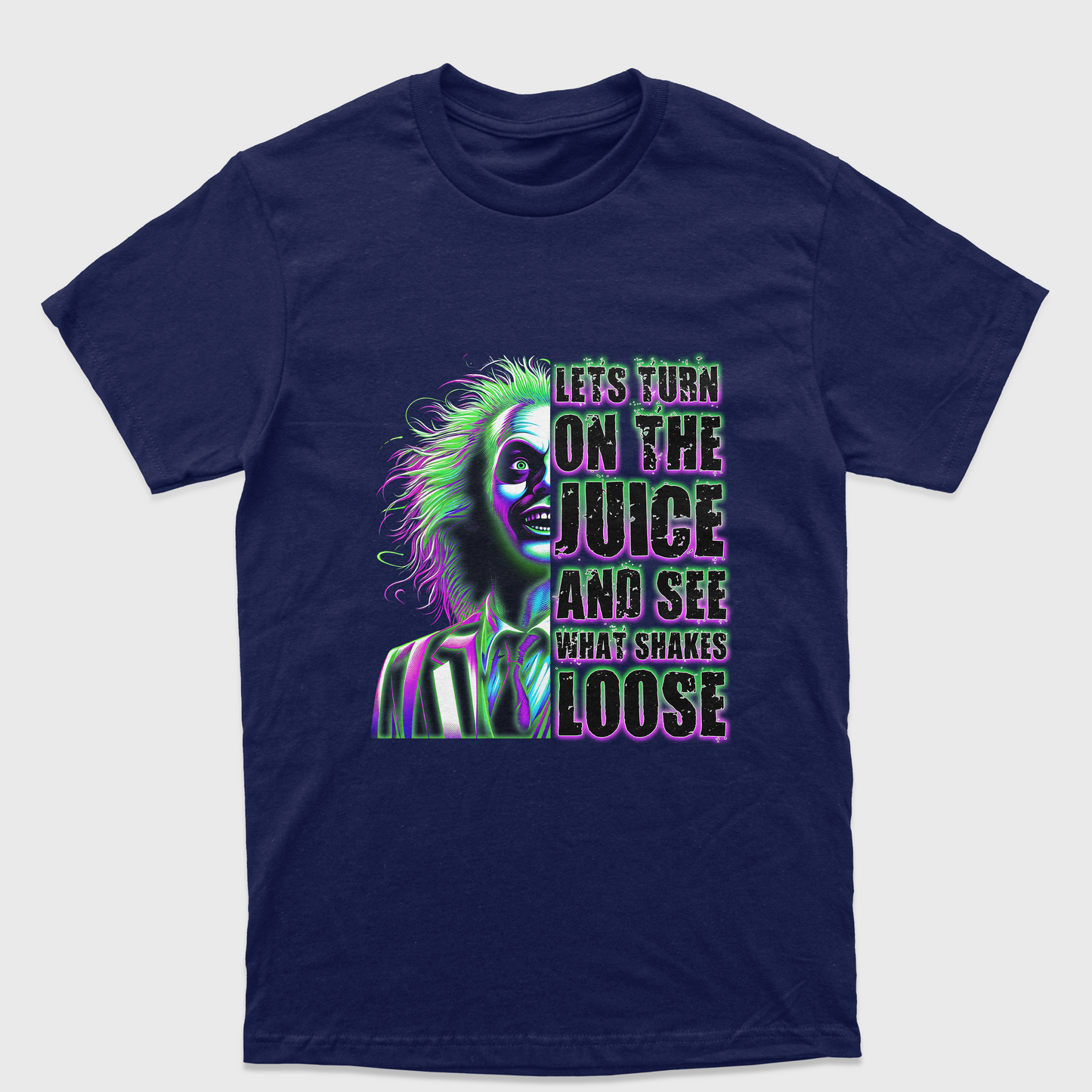 Camiseta Básica Unissex Lets Turn On The Juice Beetlejuice