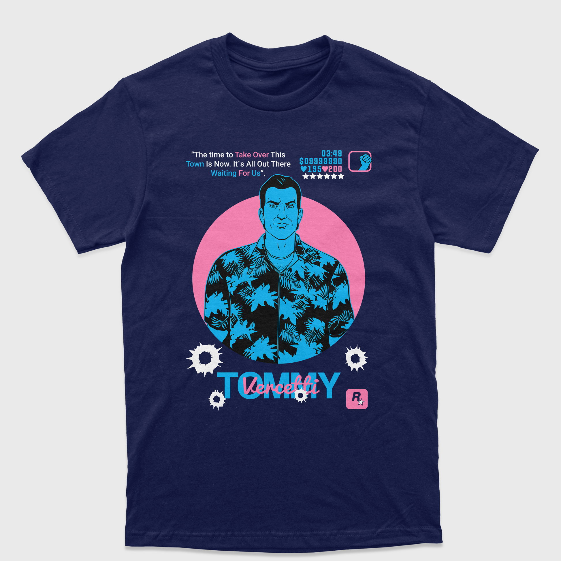 Camiseta Básica Unissex GTA Game Tommy-AZUL BEBE