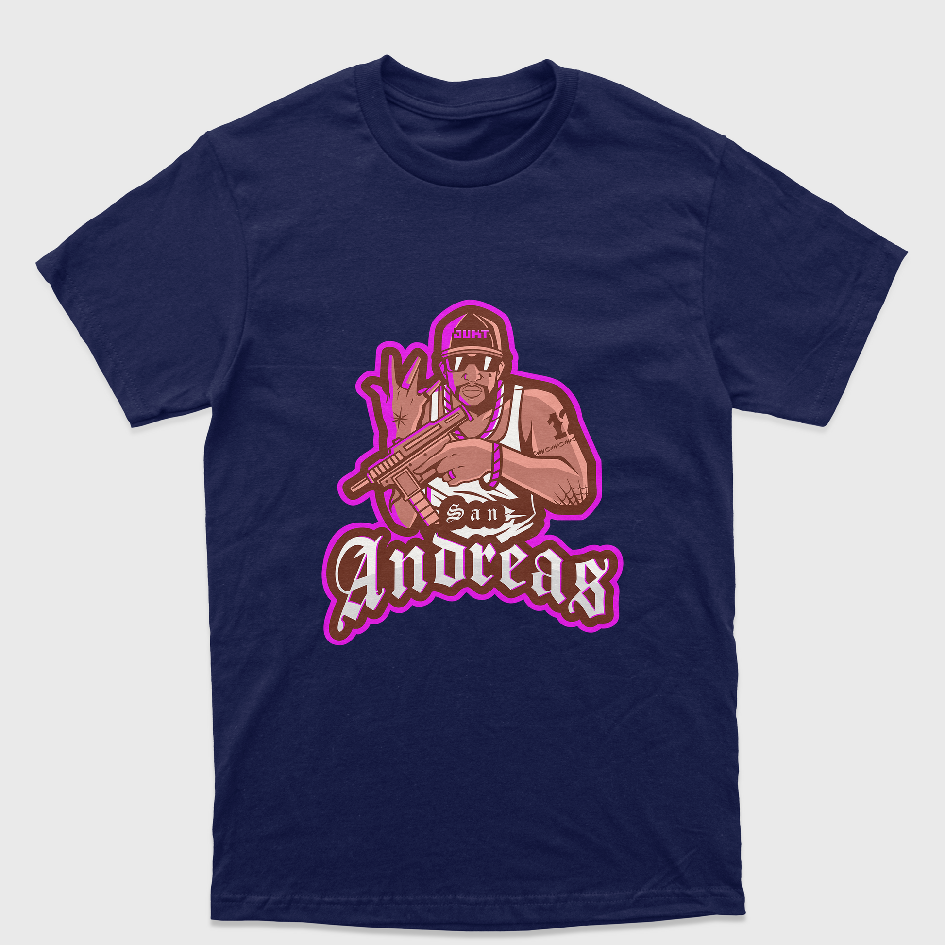 Camiseta Básica Unissex GTA San Andreas-AZUL MARINHO