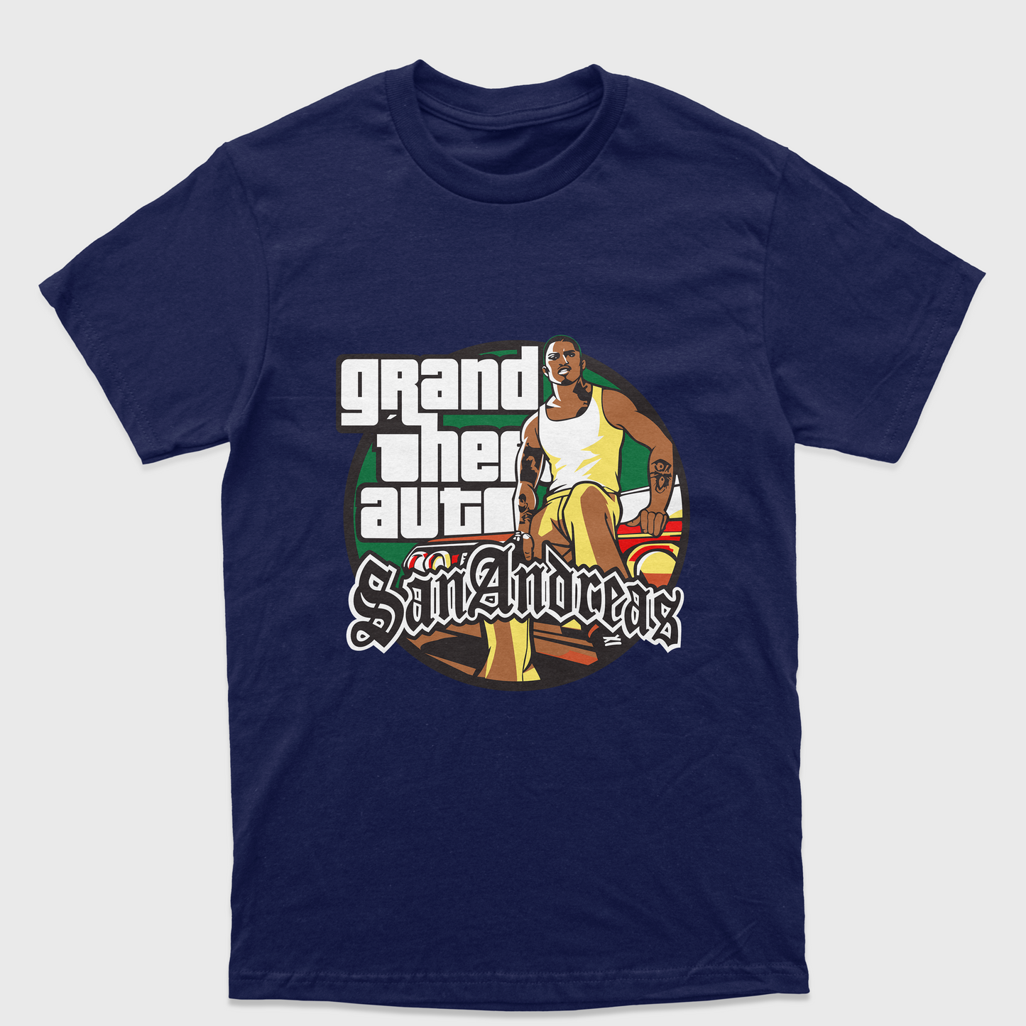 Camiseta Básica Unissex Grand Theft Auto San Andreas-AZUL MARINHO