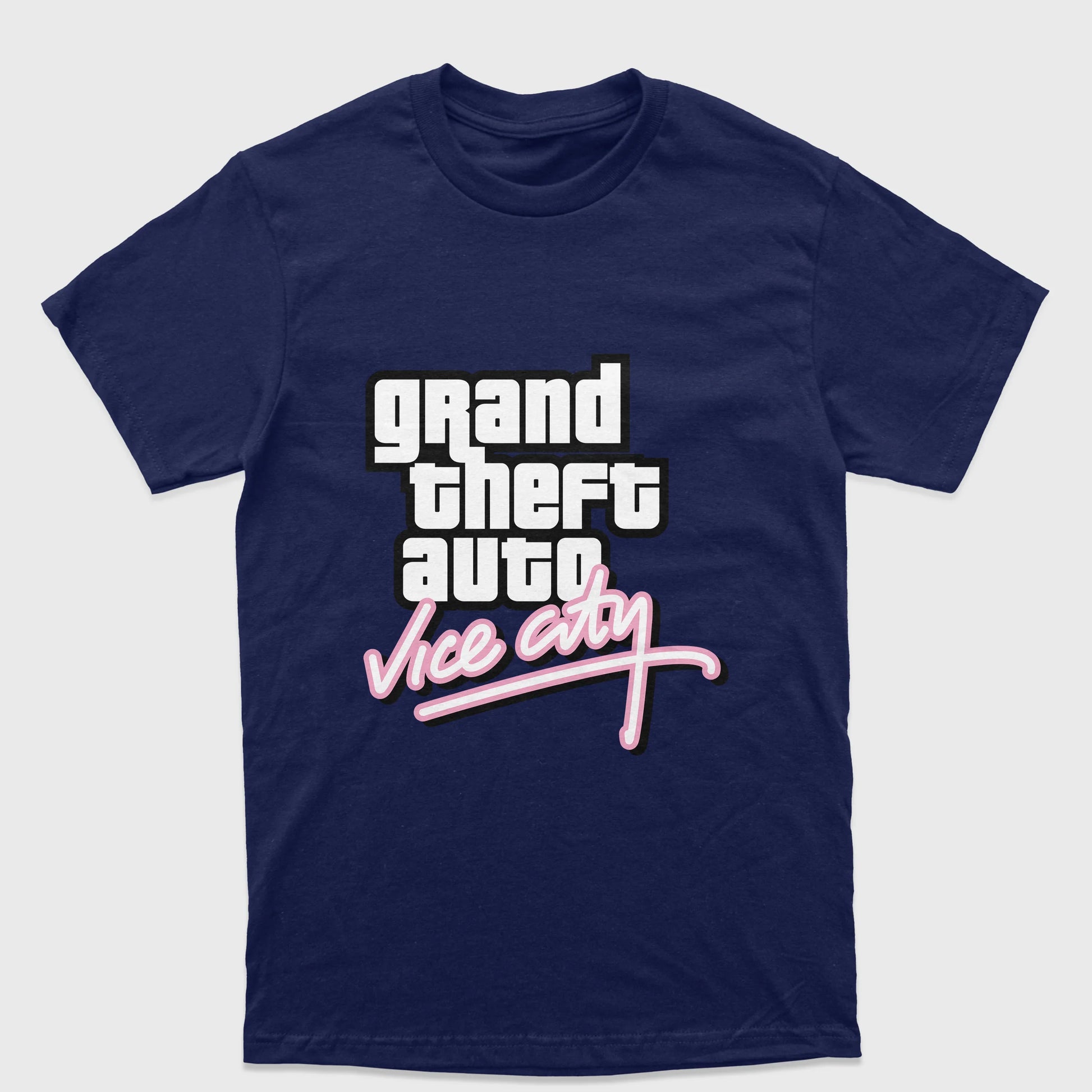 Camiseta Básica Unissex Grand Theft Auto Vice City-AZUL MARINHO
