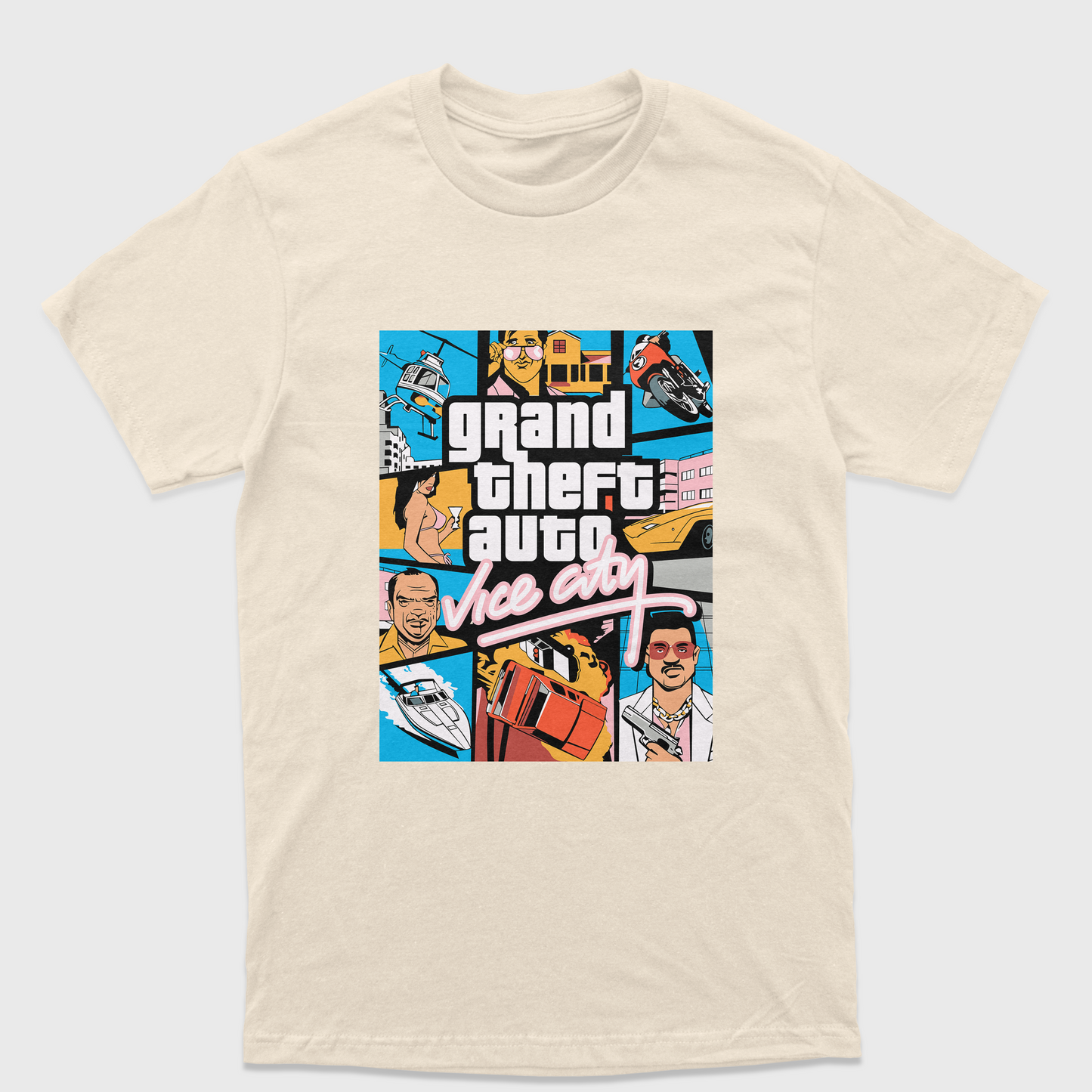 Camiseta Básica Unissex Grand Theft Auto Vice City-PEROLA