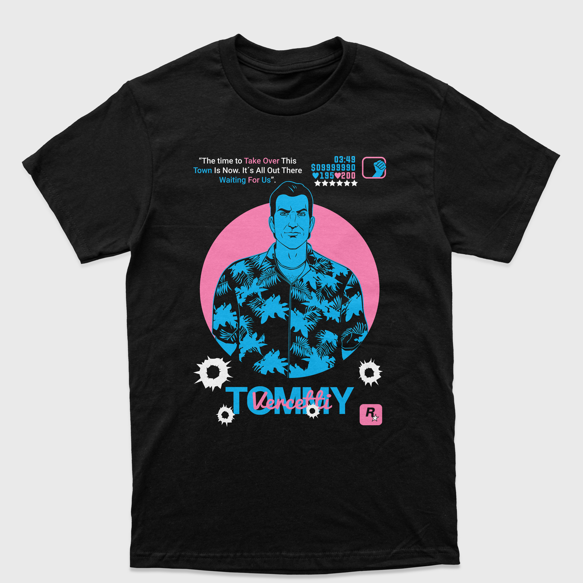 Camiseta Básica Unissex GTA Game Tommy-PRETO