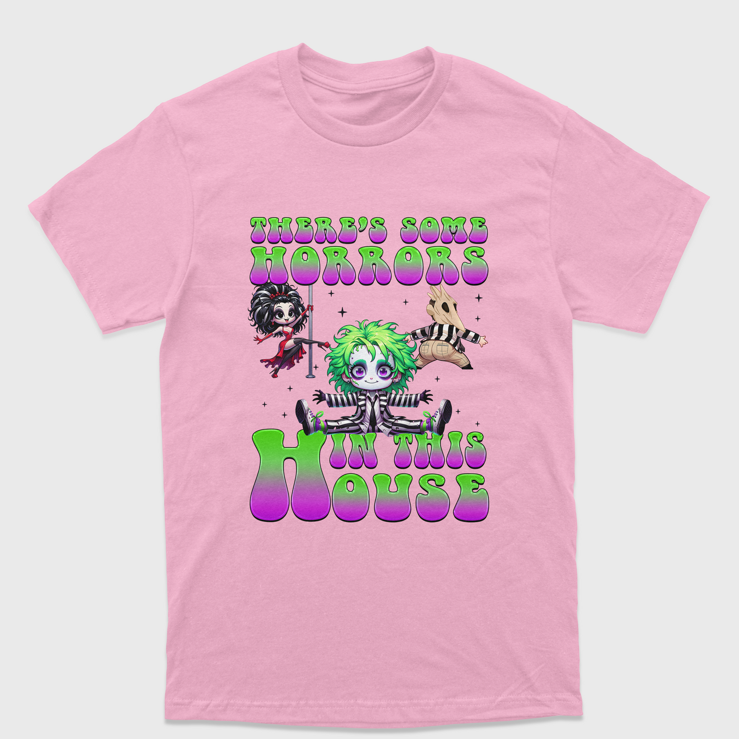 Camiseta Básica Unissex There's Some Horror In The House Beetlejuice