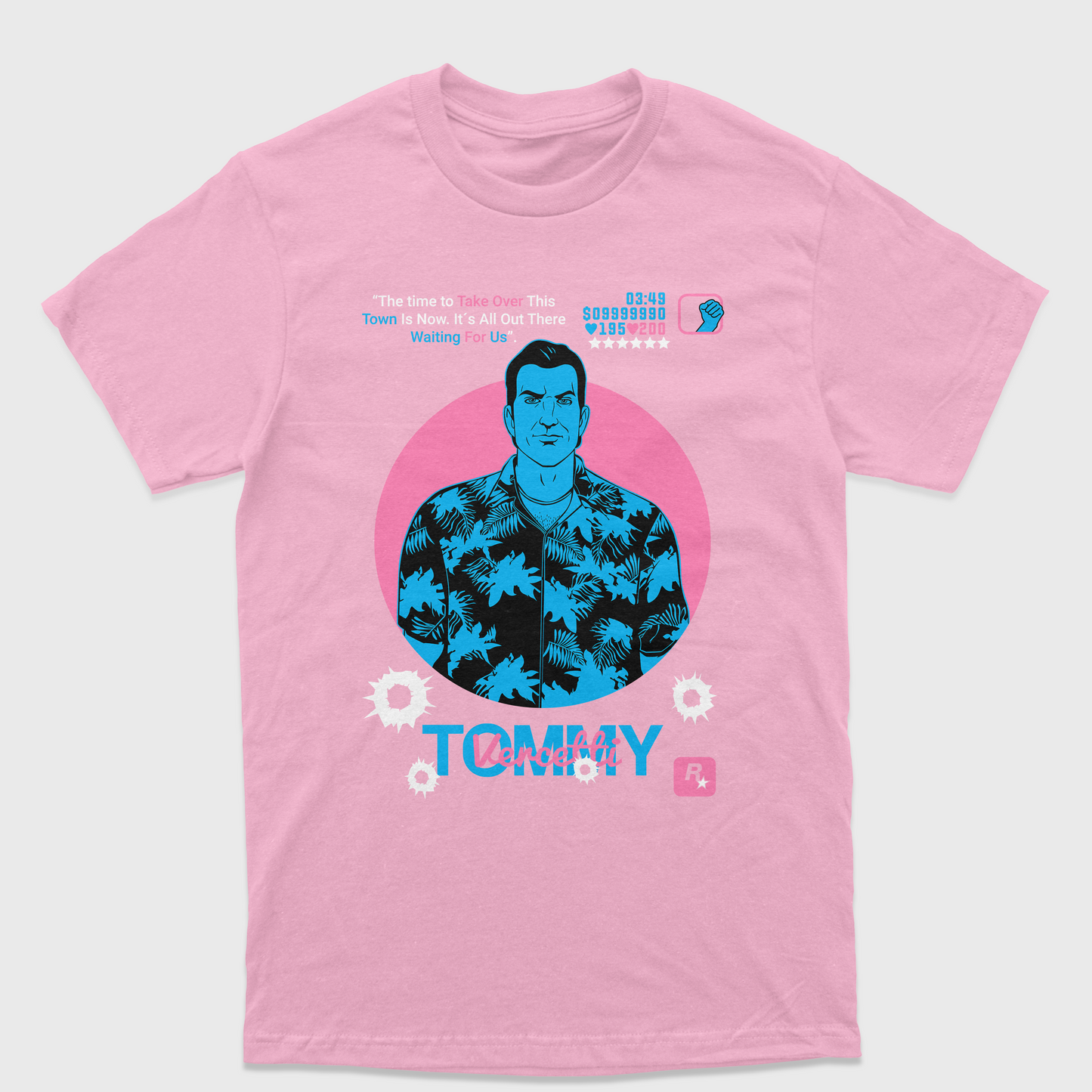 Camiseta Básica Unissex GTA Game Tommy-ROSA BEBE