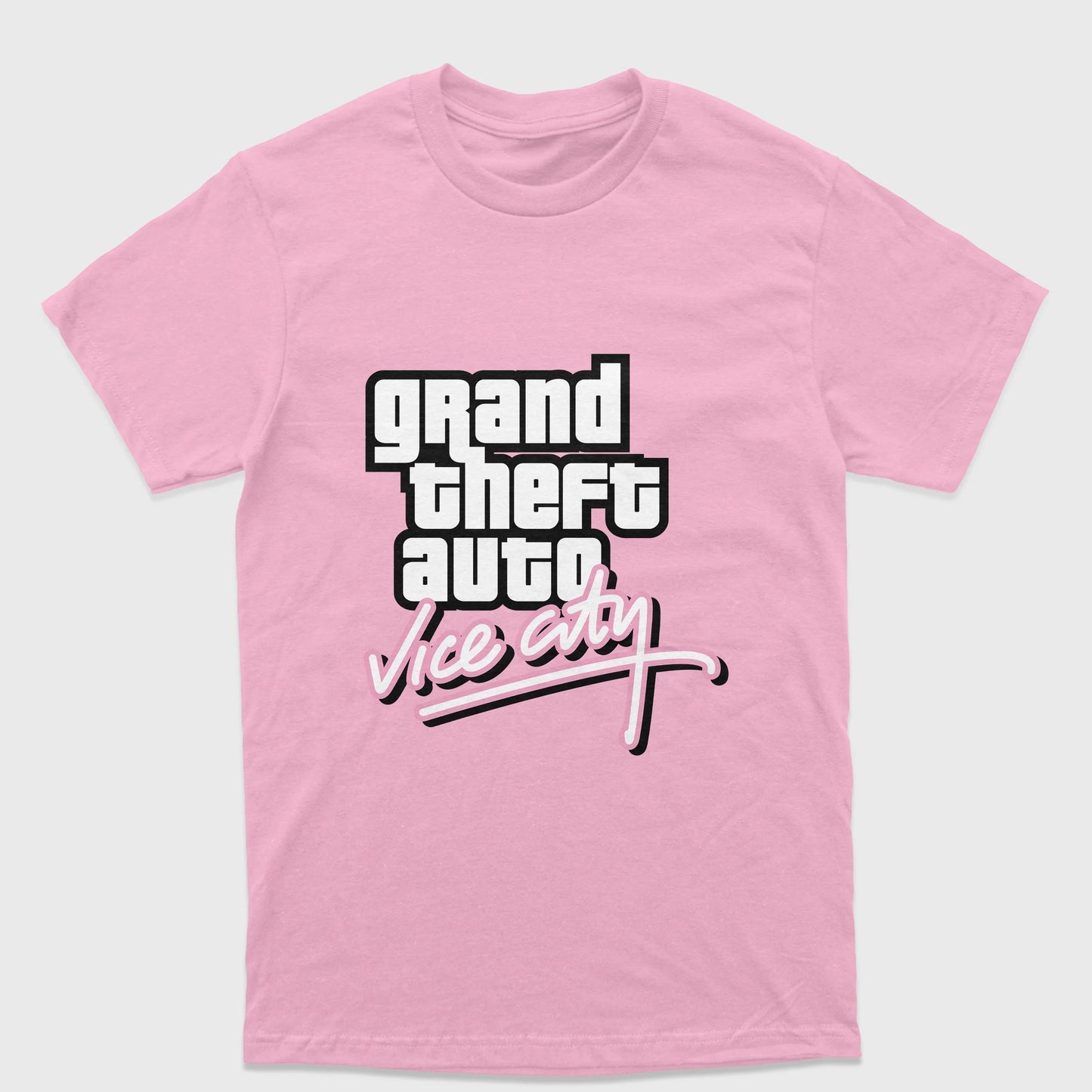 Camiseta Básica Unissex Grand Theft Auto Vice City-ROSA BEBE
