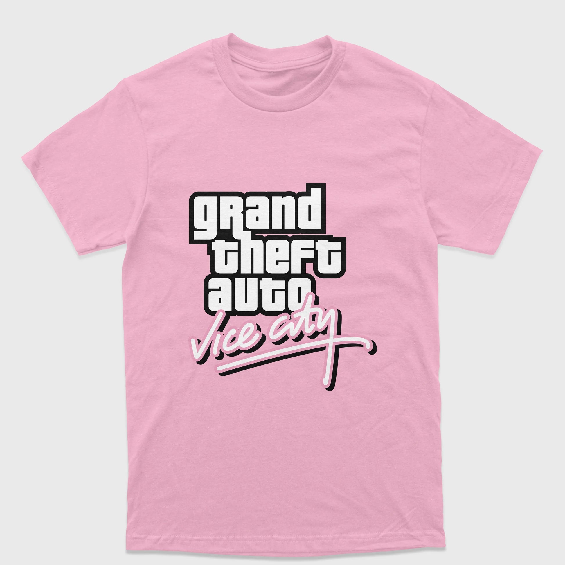Camiseta Básica Unissex Grand Theft Auto Vice City-ROSA BEBE