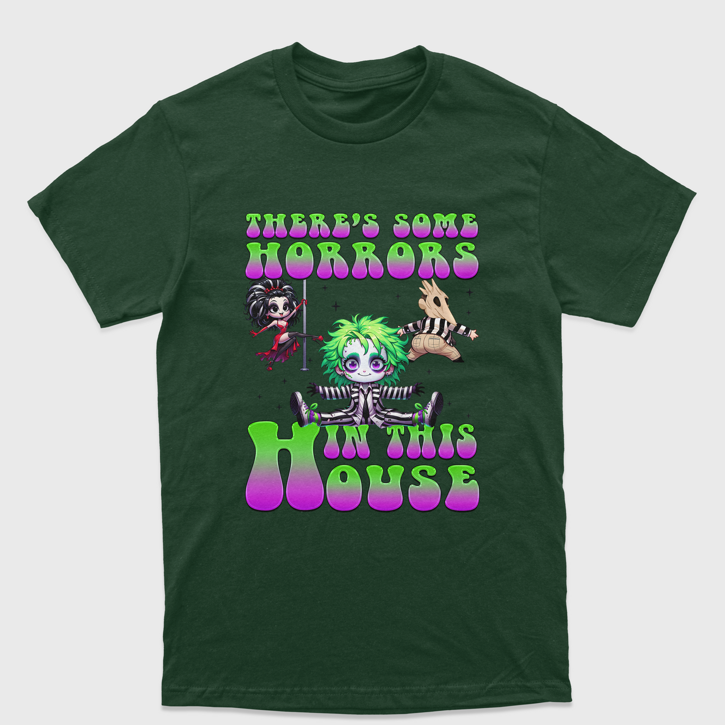Camiseta Básica Unissex There's Some Horror In The House Beetlejuice