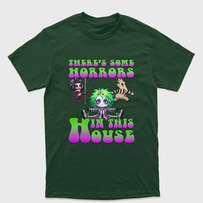 Camiseta Básica Unissex There's Some Horror In The House Beetlejuice