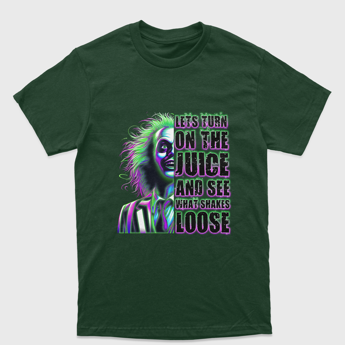 Camiseta Básica Unissex Lets Turn On The Juice Beetlejuice