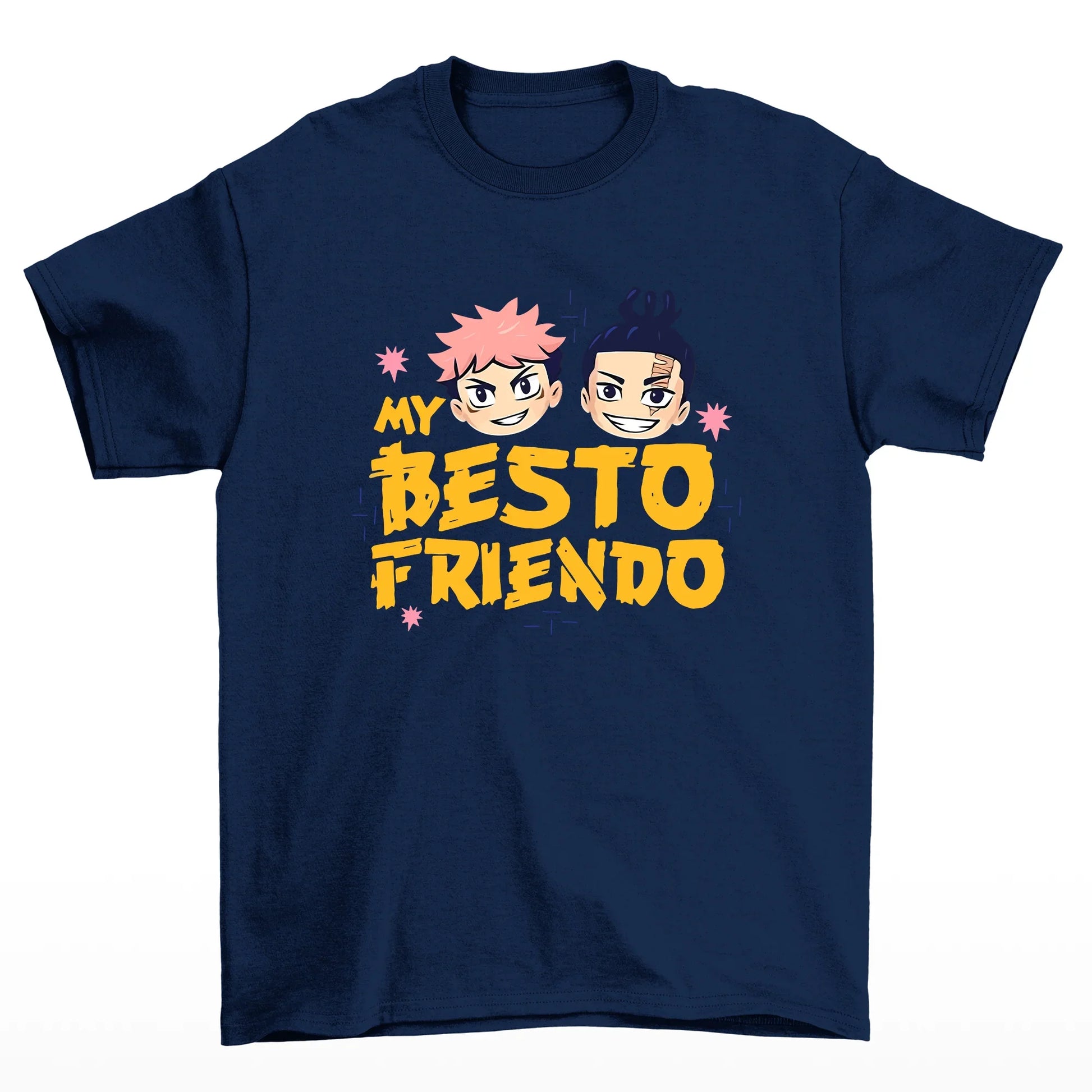 Camiseta Básica Azul Marinho Chibi Yuji e Todo Jujutsu Kaisen Anime  My Besto Friendo